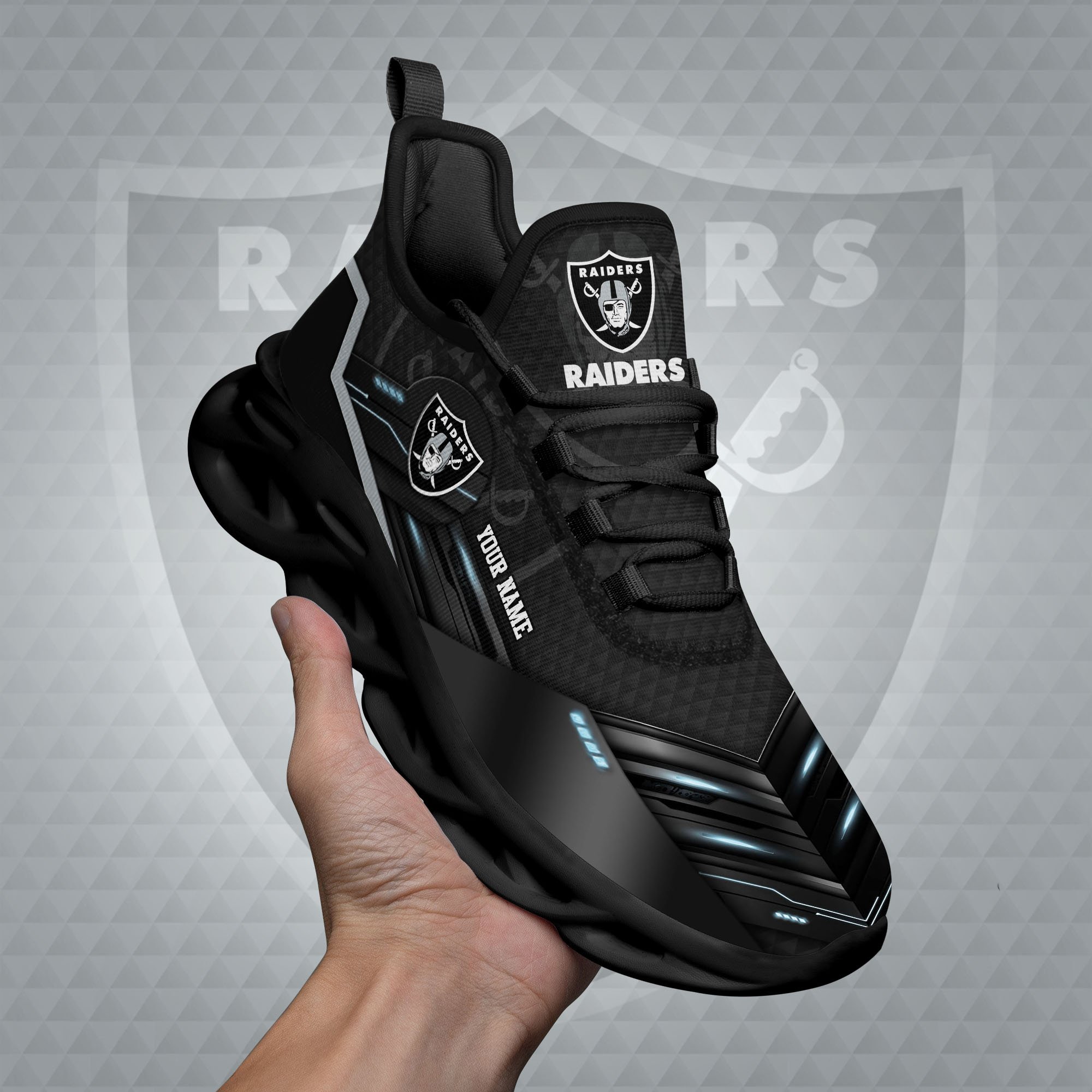 Las Vegas Raiders Black Clunky Sneaker Custom Name, Max Soul Shoes, Sport Gifts For Fan ETRG-03311527