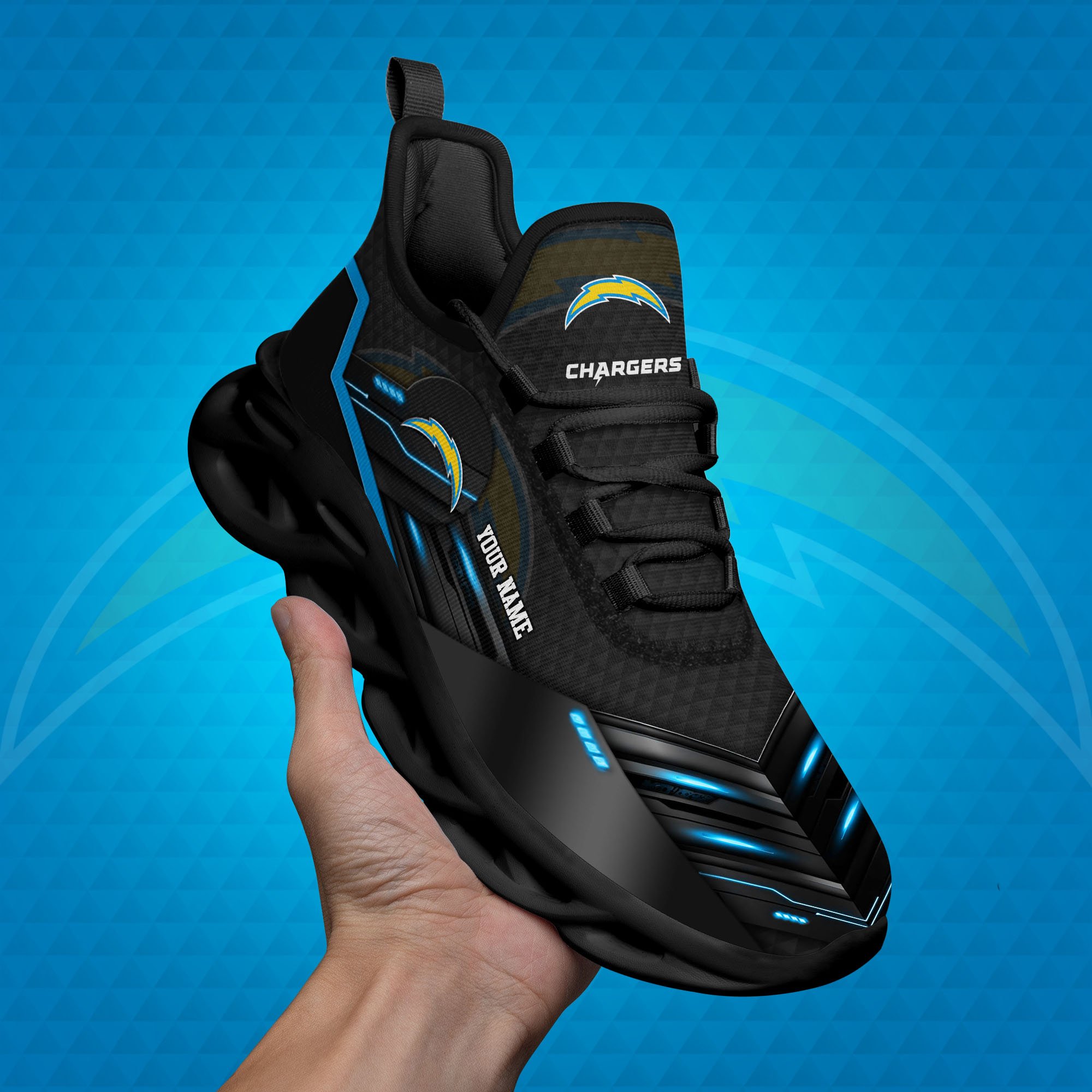 Los Angeles Chargers Black Clunky Sneaker Custom Name, Max Soul Shoes, Sport Gifts For Fan ETRG-03311527
