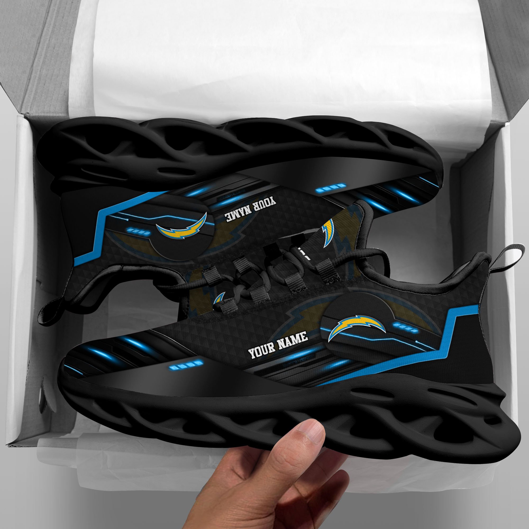 Alternative view of Los Angeles Chargers Black Clunky Sneaker Custom Name, Max Soul Shoes, Sport Gifts For Fan ETRG-03311527