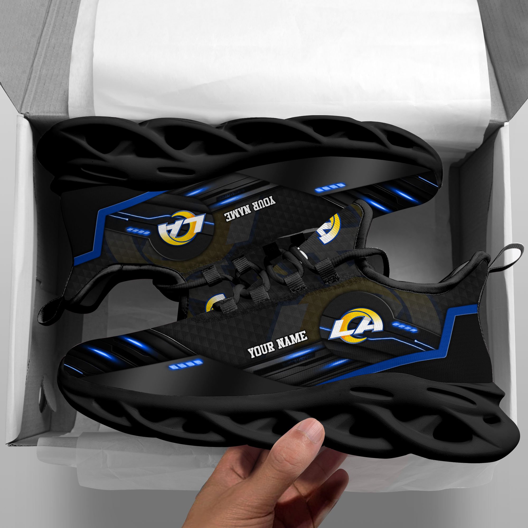Alternative view of Los Angeles Rams Black Clunky Sneaker Custom Name, Max Soul Shoes, Sport Gifts For Fan ETRG-03311527