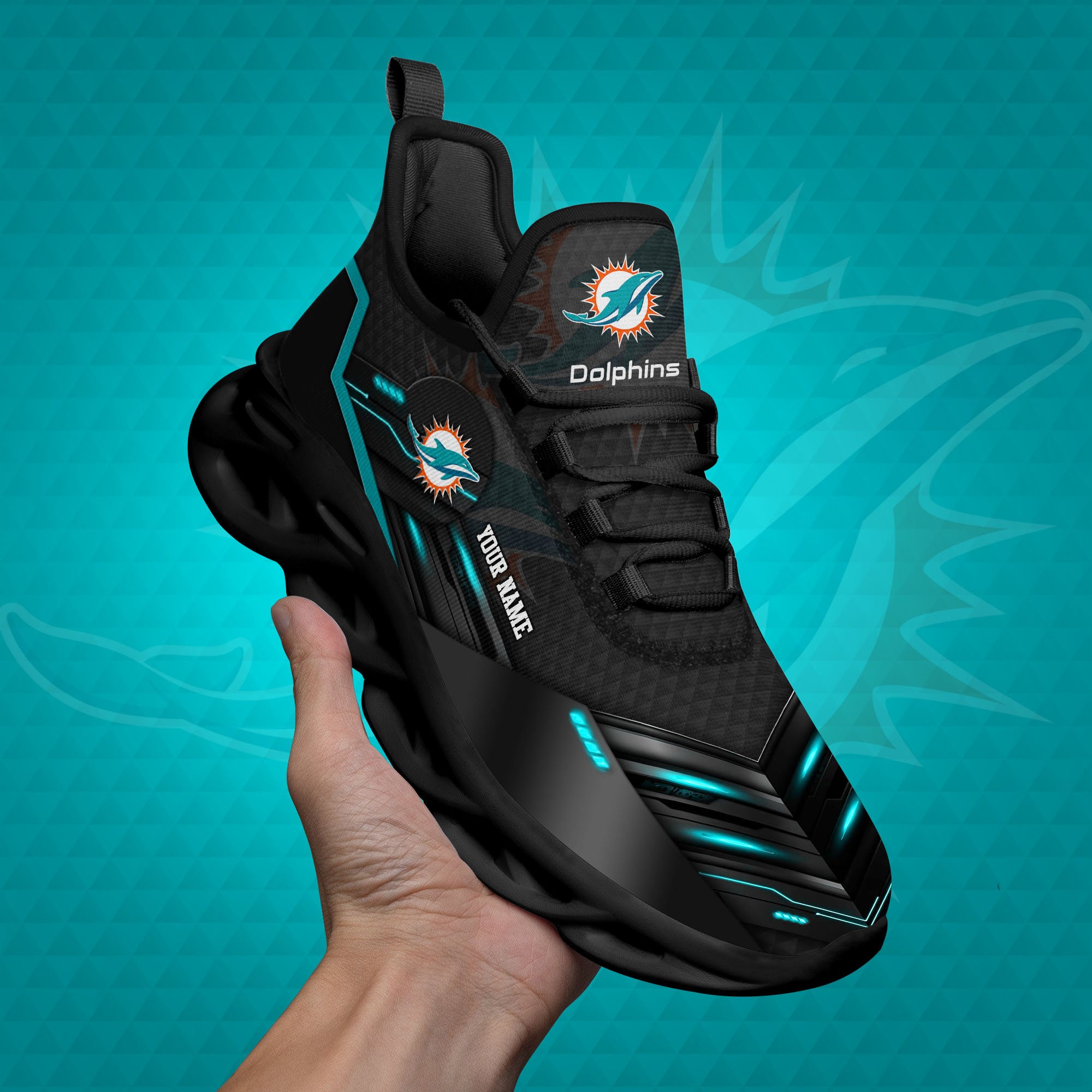 Miami Dolphins Black Clunky Sneaker Custom Name, Max Soul Shoes, Sport Gifts For Fan ETRG-03311527