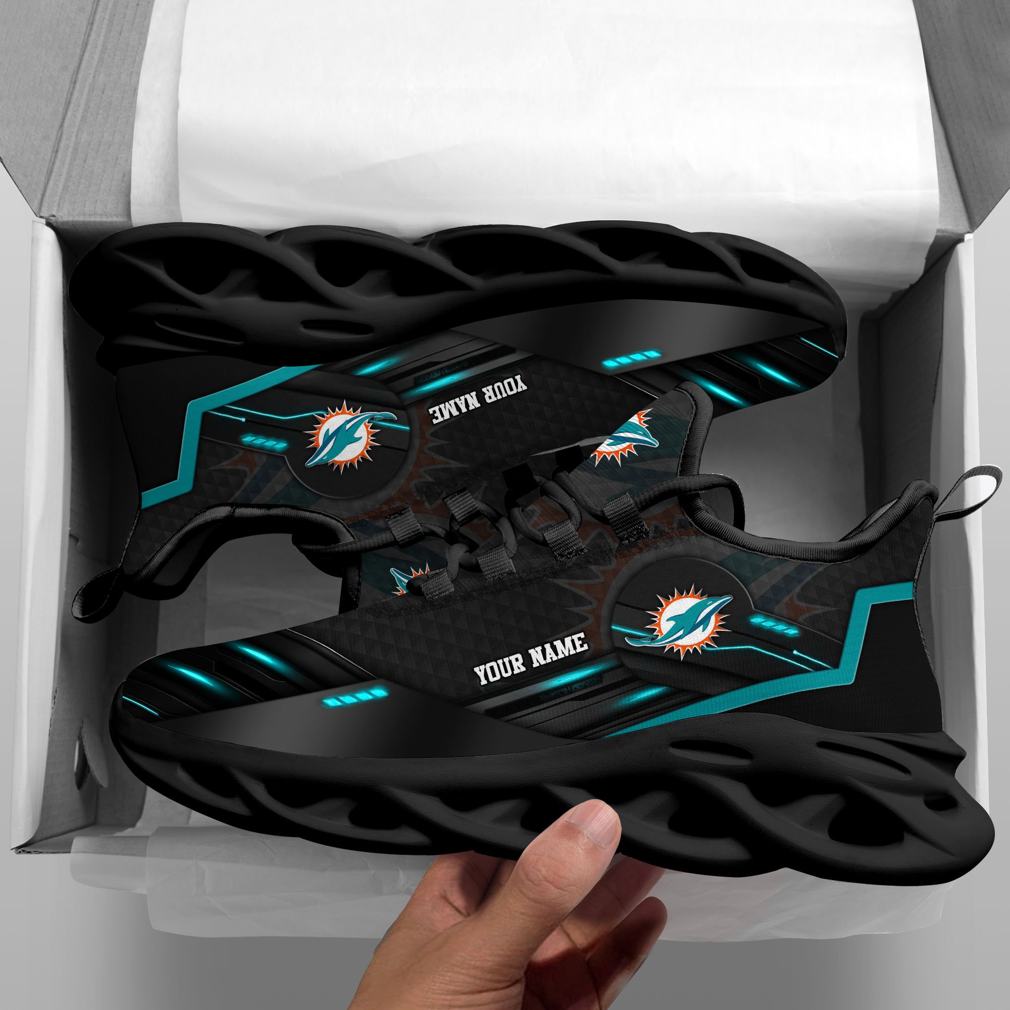 Alternative view of Miami Dolphins Black Clunky Sneaker Custom Name, Max Soul Shoes, Sport Gifts For Fan ETRG-03311527