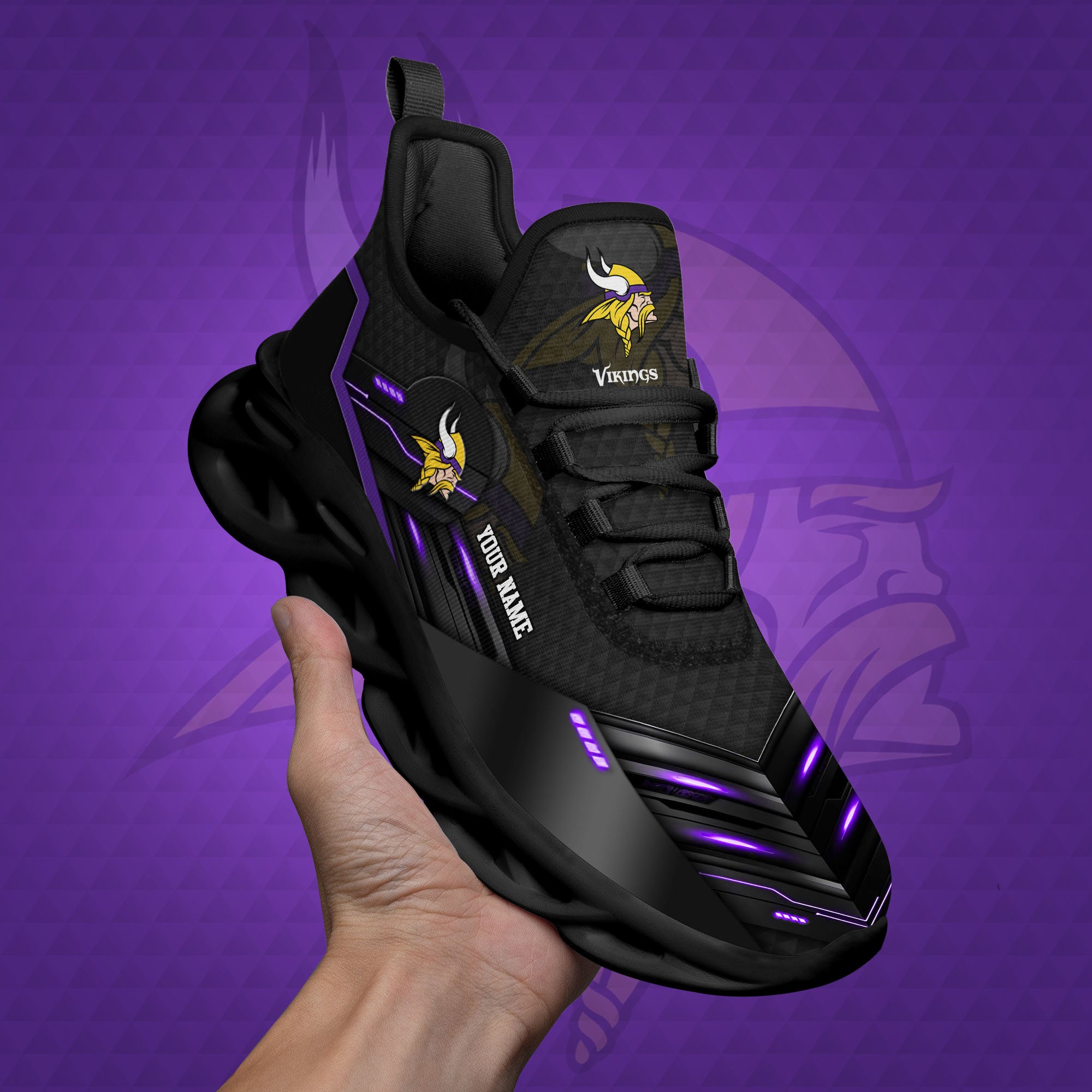 Minnesota Vikings Black Clunky Sneaker Custom Name, Max Soul Shoes, Sport Gifts For Fan ETRG-03311527