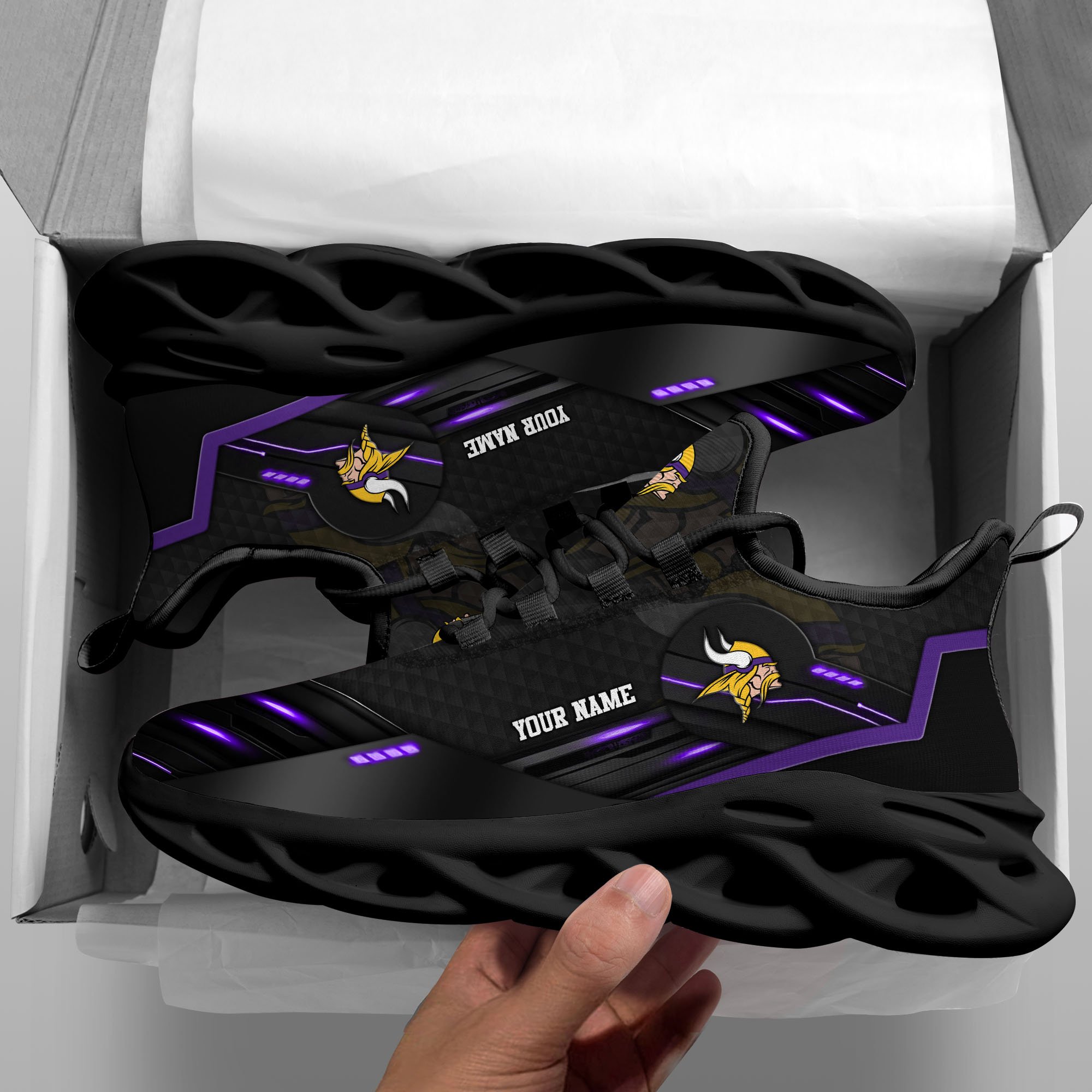 Alternative view of Minnesota Vikings Black Clunky Sneaker Custom Name, Max Soul Shoes, Sport Gifts For Fan ETRG-03311527