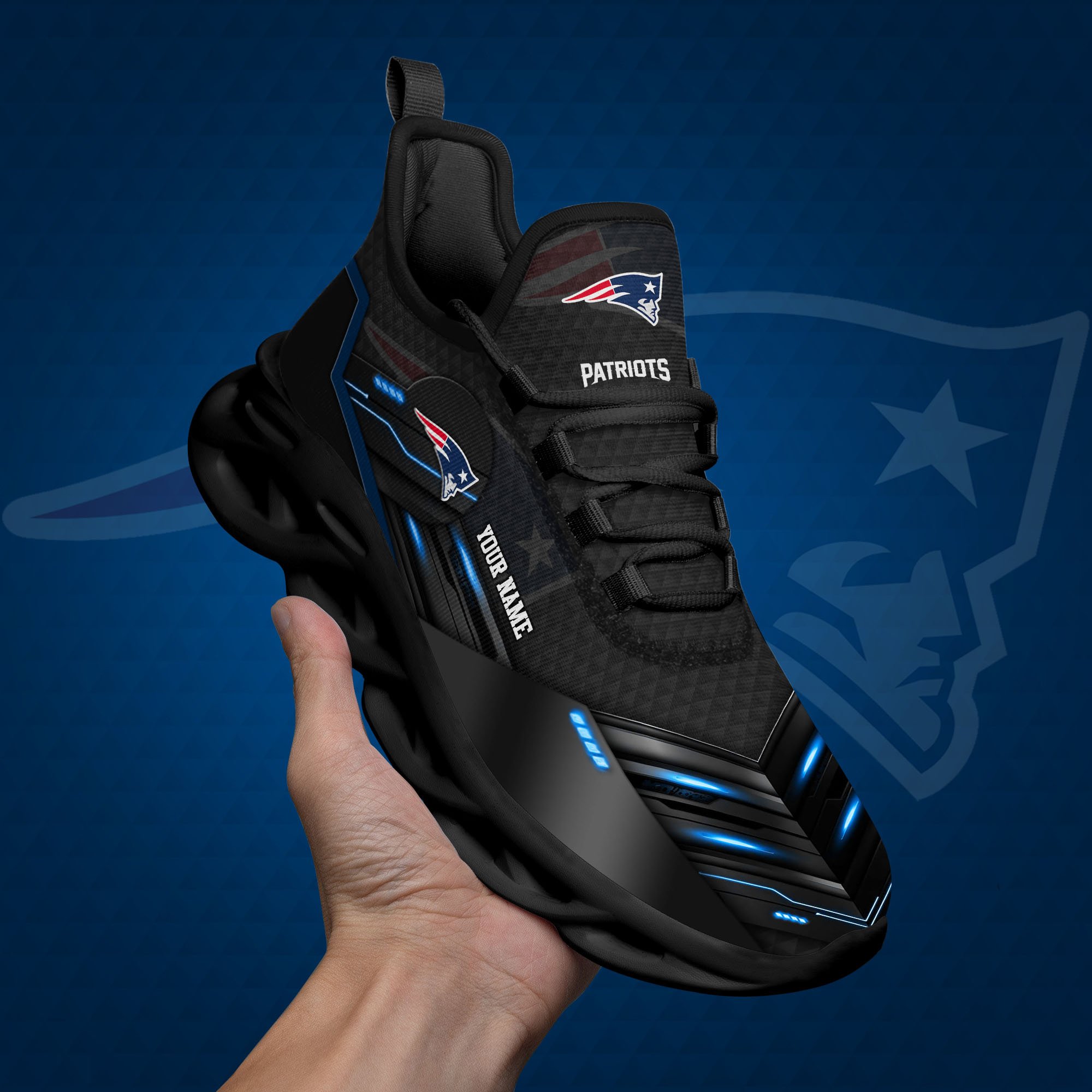 New England Patriots Black Clunky Sneaker Custom Name, Max Soul Shoes, Sport Gifts For Fan ETRG-03311527