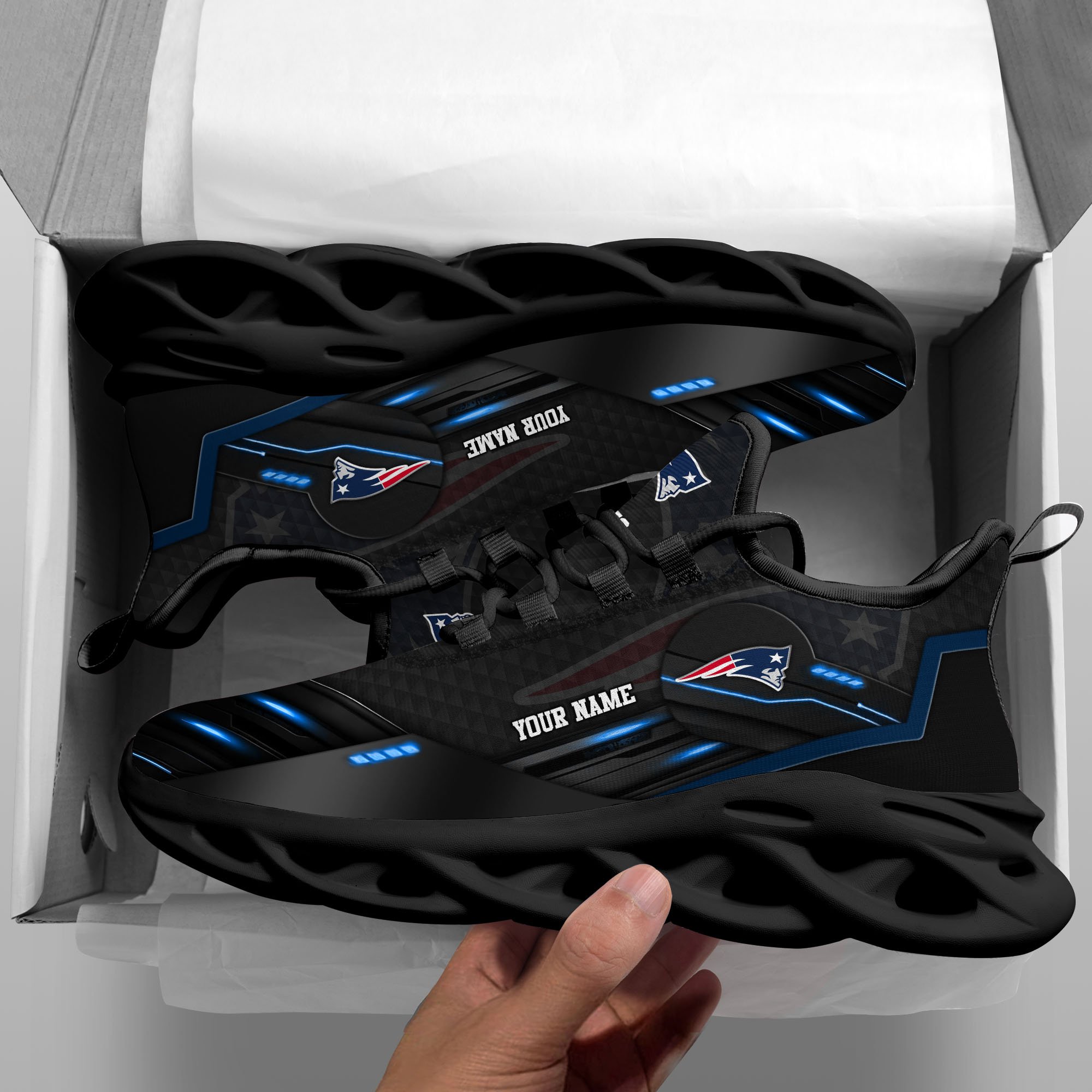 Alternative view of New England Patriots Black Clunky Sneaker Custom Name, Max Soul Shoes, Sport Gifts For Fan ETRG-03311527