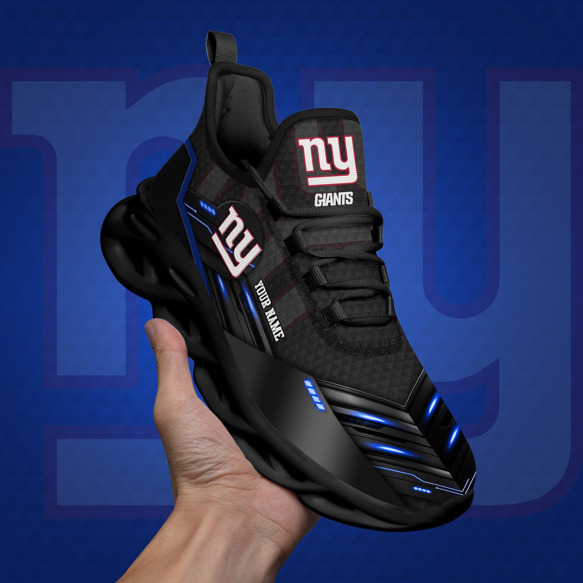 New York Giants Black Clunky Sneaker Custom Name, Max Soul Shoes, Sport Gifts For Fan ETRG-03311527
