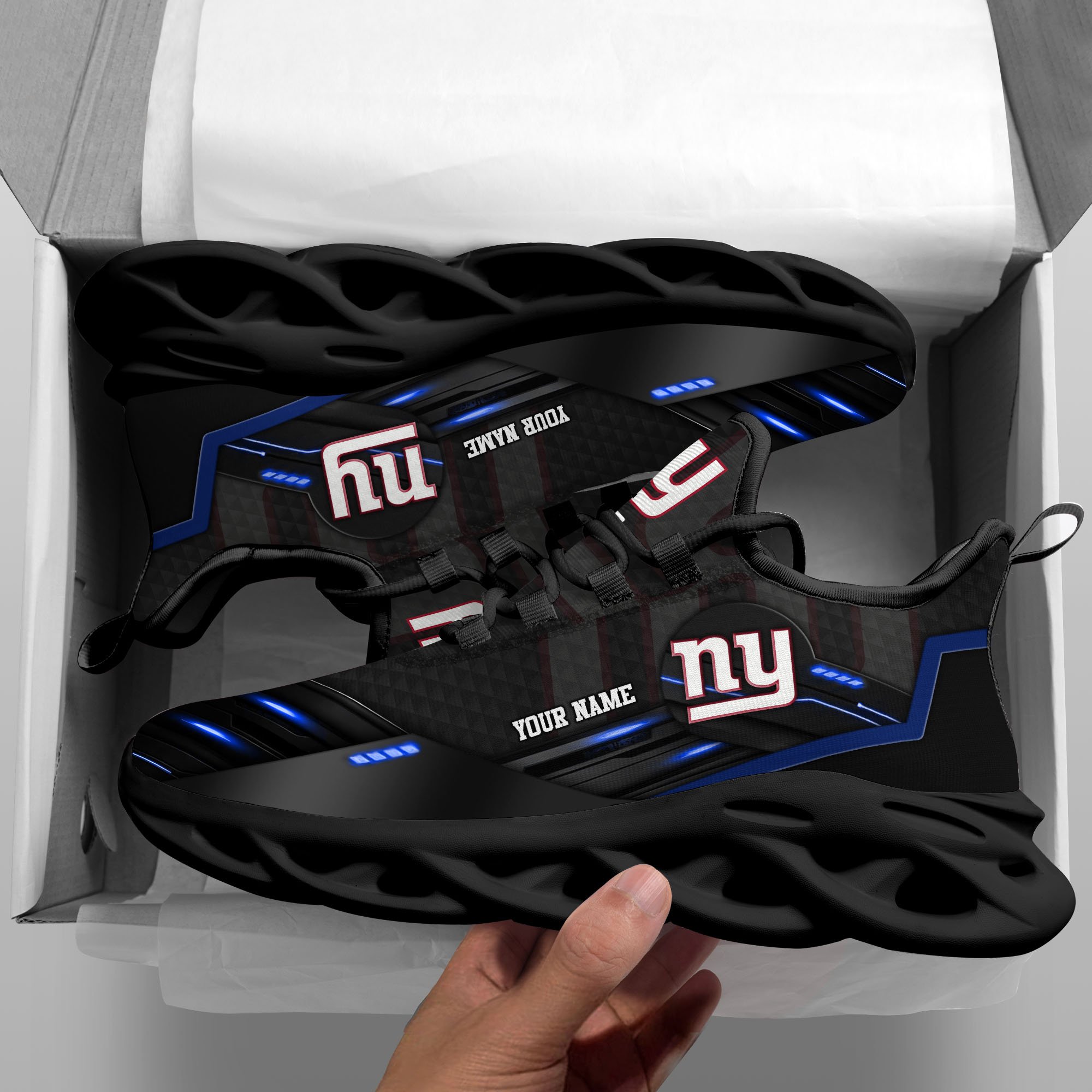 Alternative view of New York Giants Black Clunky Sneaker Custom Name, Max Soul Shoes, Sport Gifts For Fan ETRG-03311527
