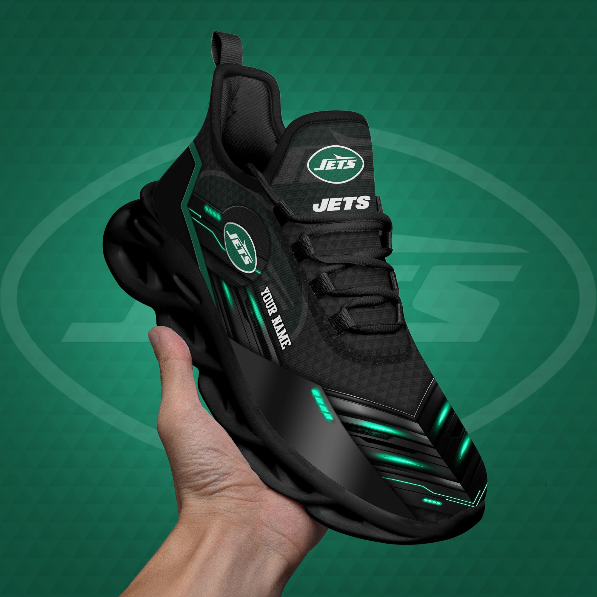New York Jets Black Clunky Sneaker Custom Name, Max Soul Shoes, Sport Gifts For Fan ETRG-03311527
