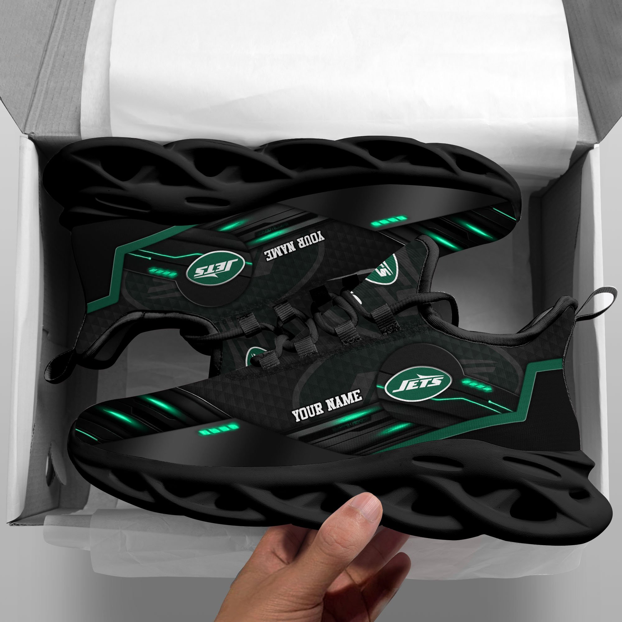 Alternative view of New York Jets Black Clunky Sneaker Custom Name, Max Soul Shoes, Sport Gifts For Fan ETRG-03311527