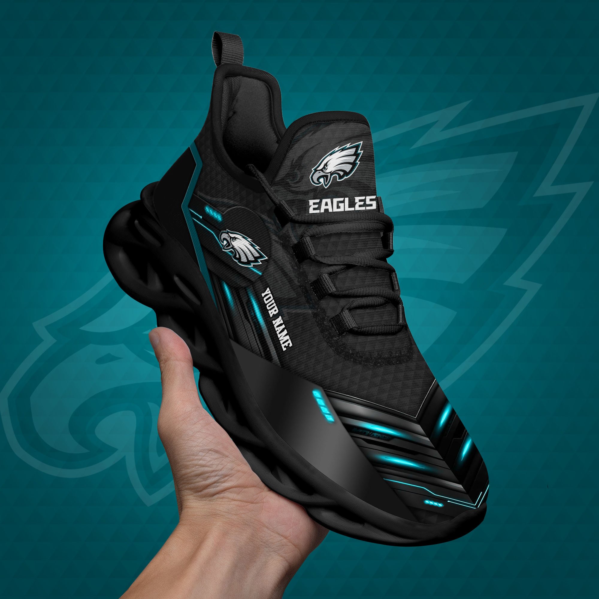 Philadelphia Eagles Black Clunky Sneaker Custom Name, Max Soul Shoes, Sport Gifts For Fan ETRG-03311527