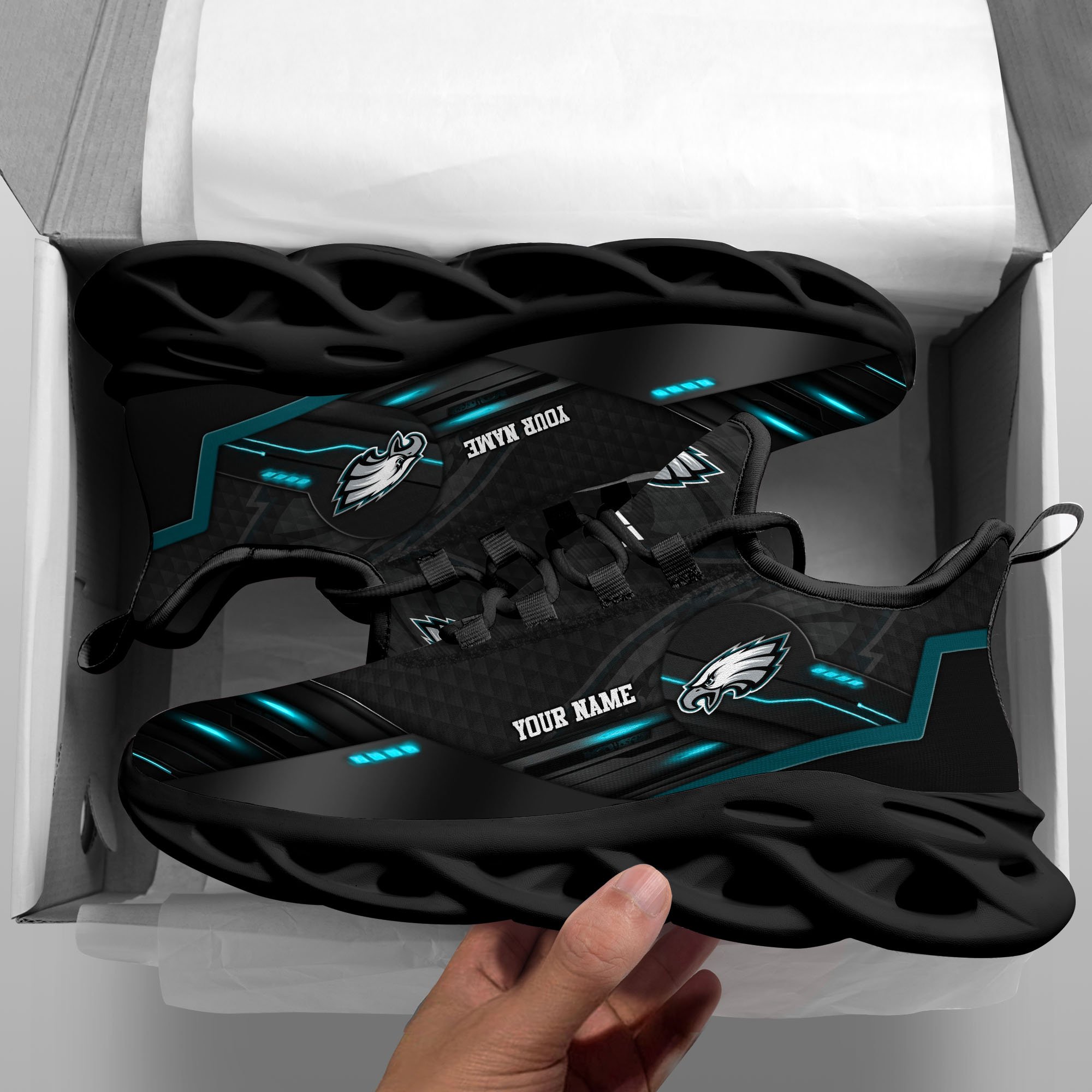 Alternative view of Philadelphia Eagles Black Clunky Sneaker Custom Name, Max Soul Shoes, Sport Gifts For Fan ETRG-03311527