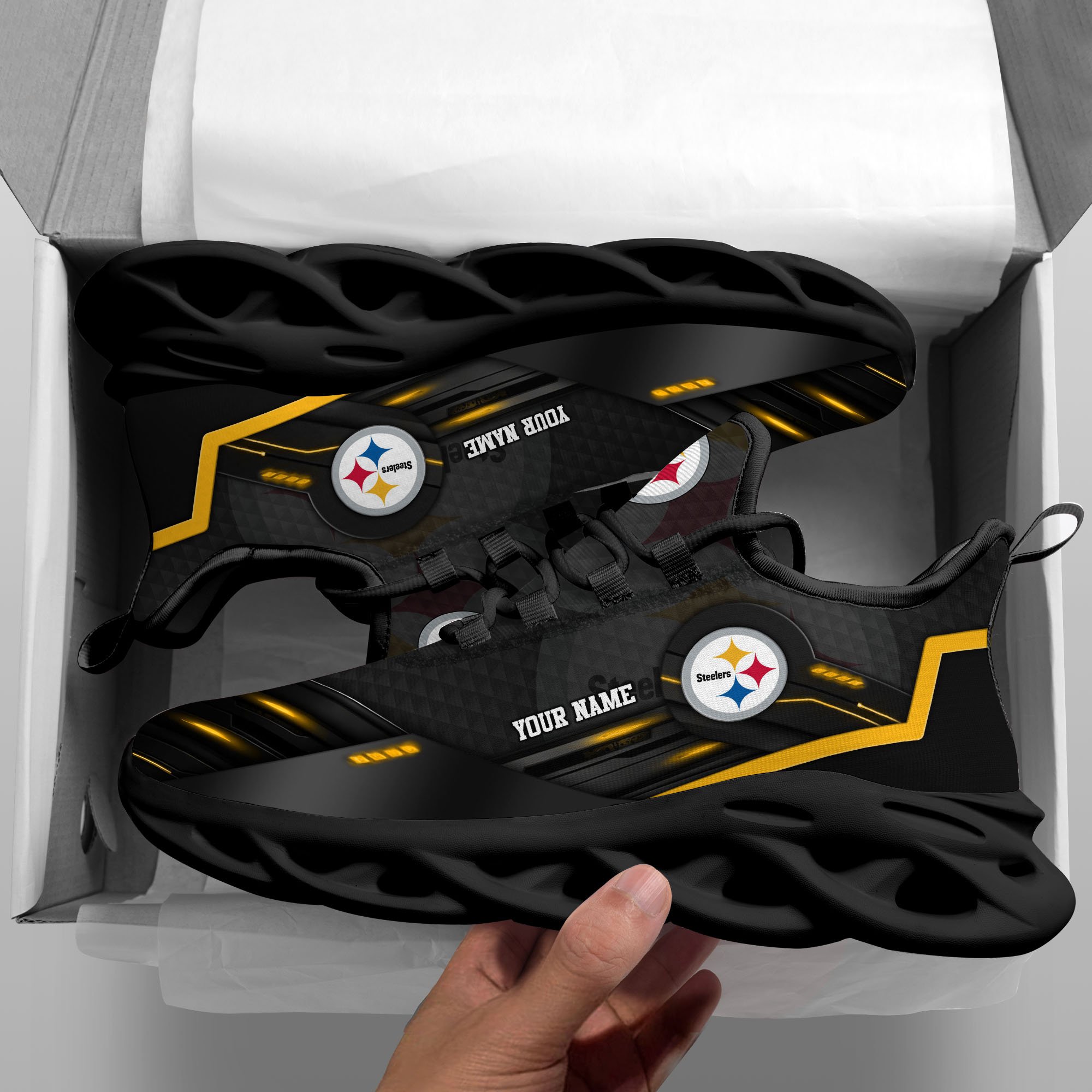 Alternative view of Pittsburgh Steelers Black Clunky Sneaker Custom Name, Max Soul Shoes, Sport Gifts For Fan ETRG-03311527