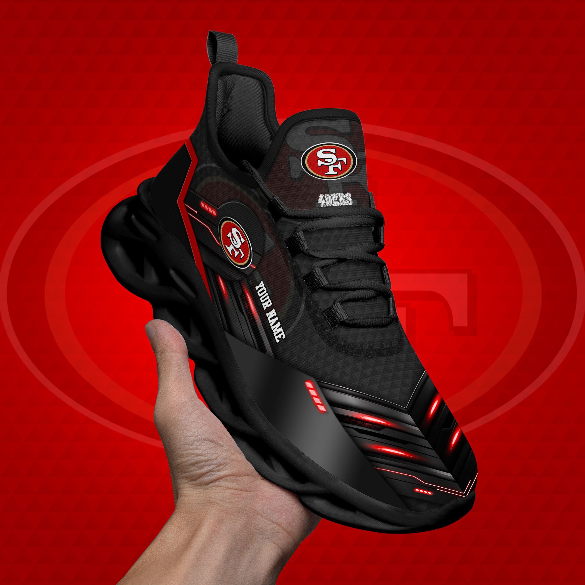 San Francisco 49ers Black Clunky Sneaker Custom Name, Max Soul Shoes, Sport Gifts For Fan ETRG-03311527