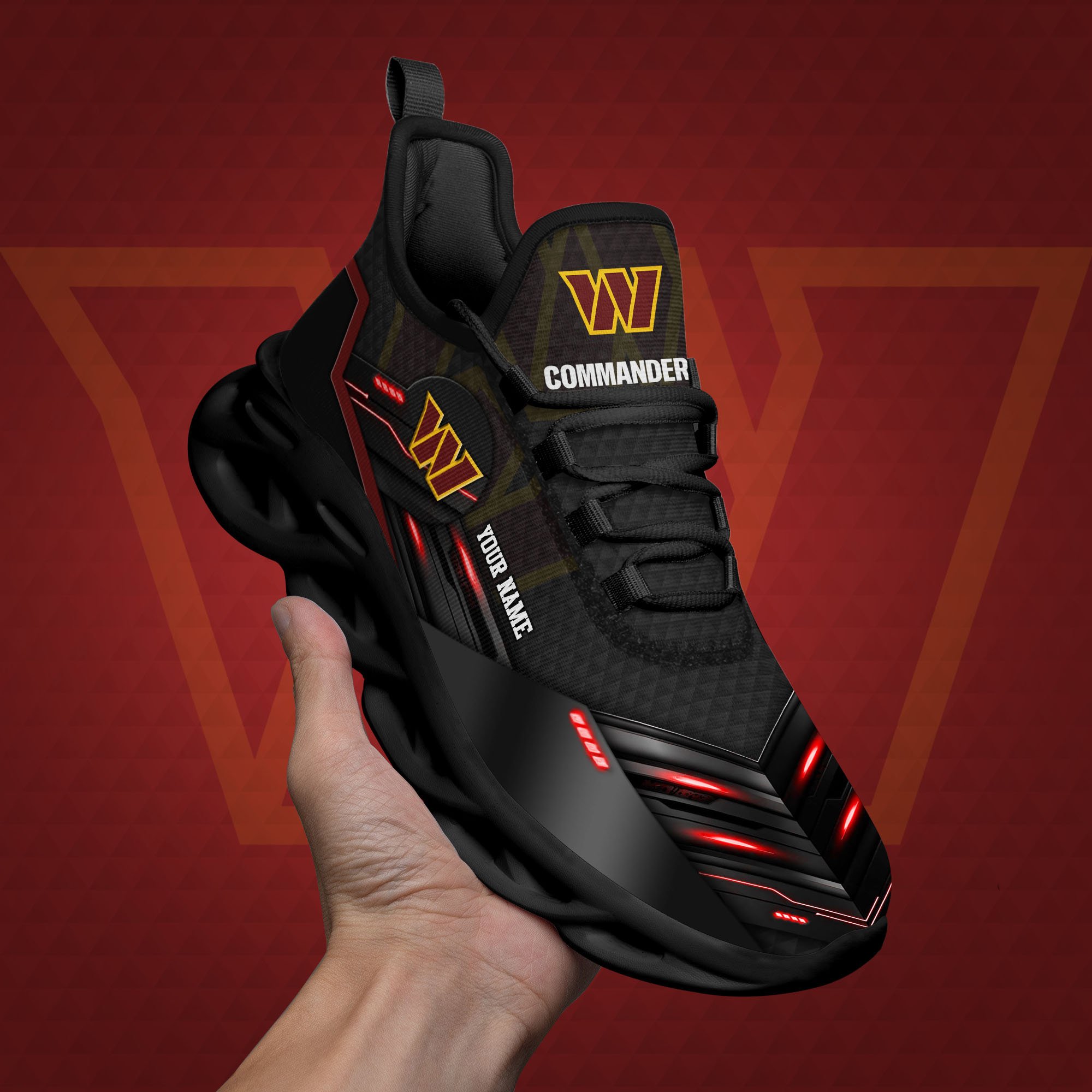 Washington Commanders Black Clunky Sneaker Custom Name, Max Soul Shoes, Sport Gifts For Fan ETRG-03311527