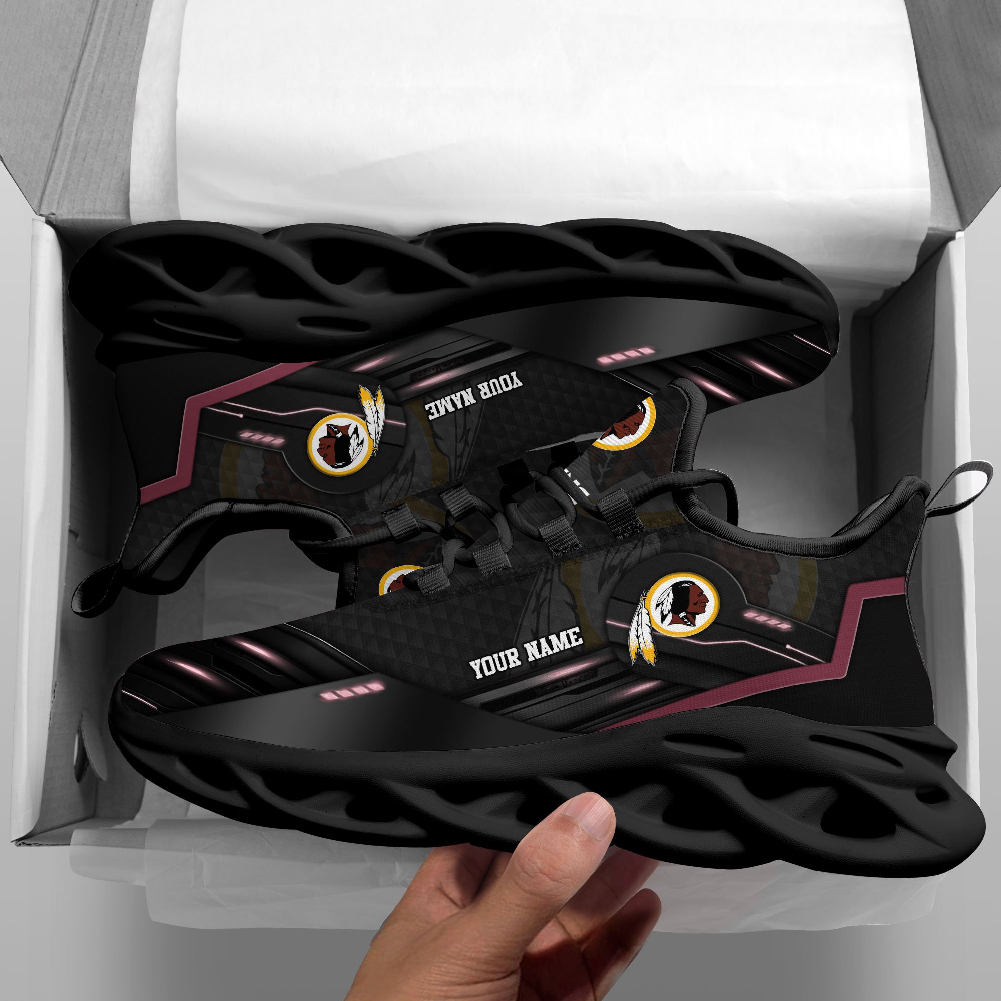 Alternative view of Washington Redskins Black Clunky Sneaker Custom Name, Max Soul Shoes, Sport Gifts For Fan ETRG-03311527