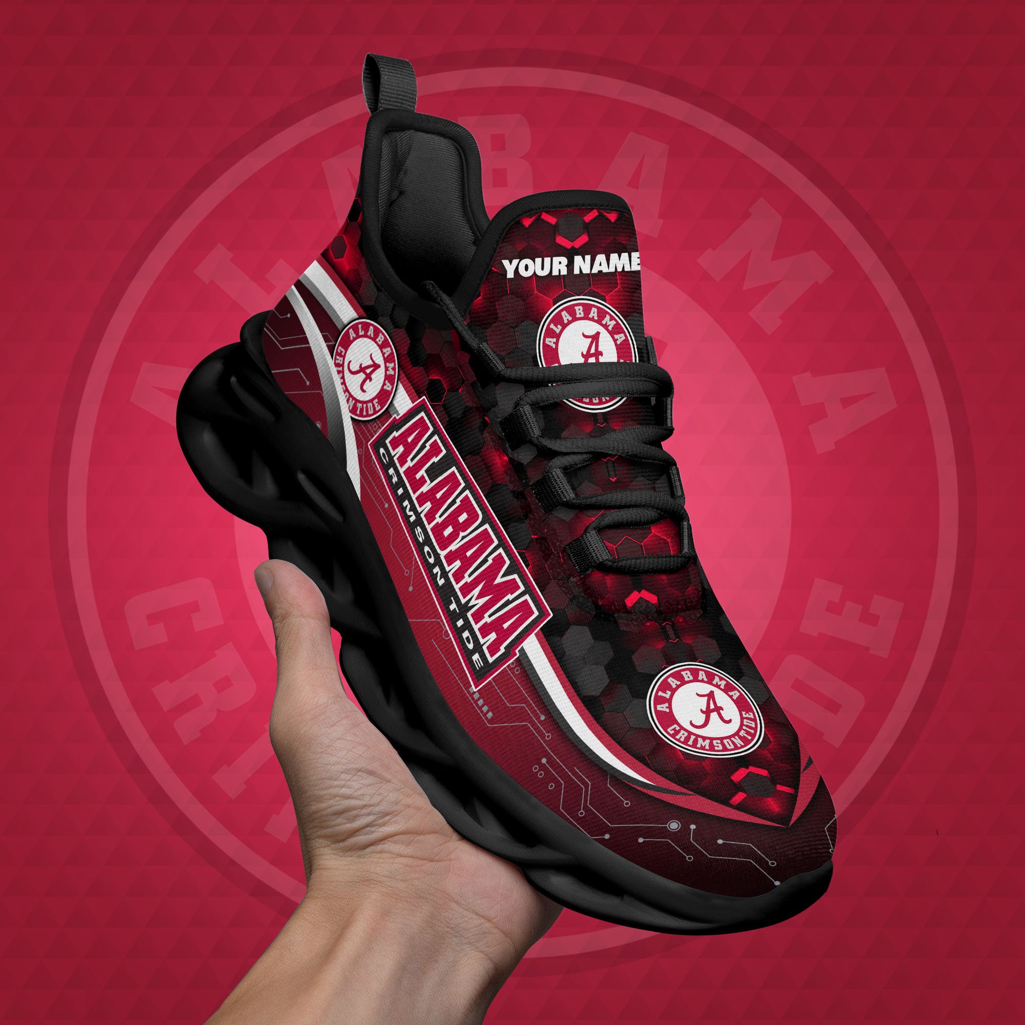 Alabama Crimson Tide Black Clunky Sneakers Custom Name, Max Soul Shoes, Sport Gifts ETRG-0218937