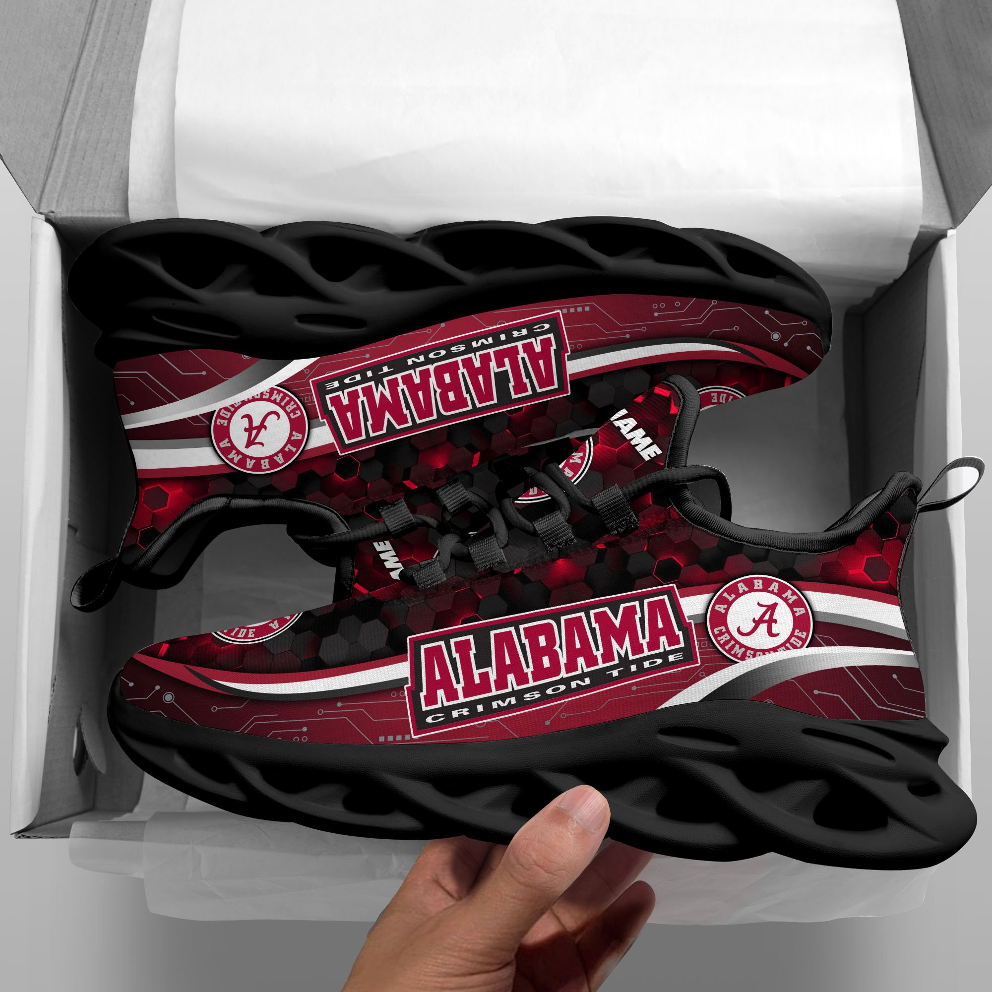 Alternative view of Alabama Crimson Tide Black Clunky Sneakers Custom Name, Max Soul Shoes, Sport Gifts ETRG-0218937