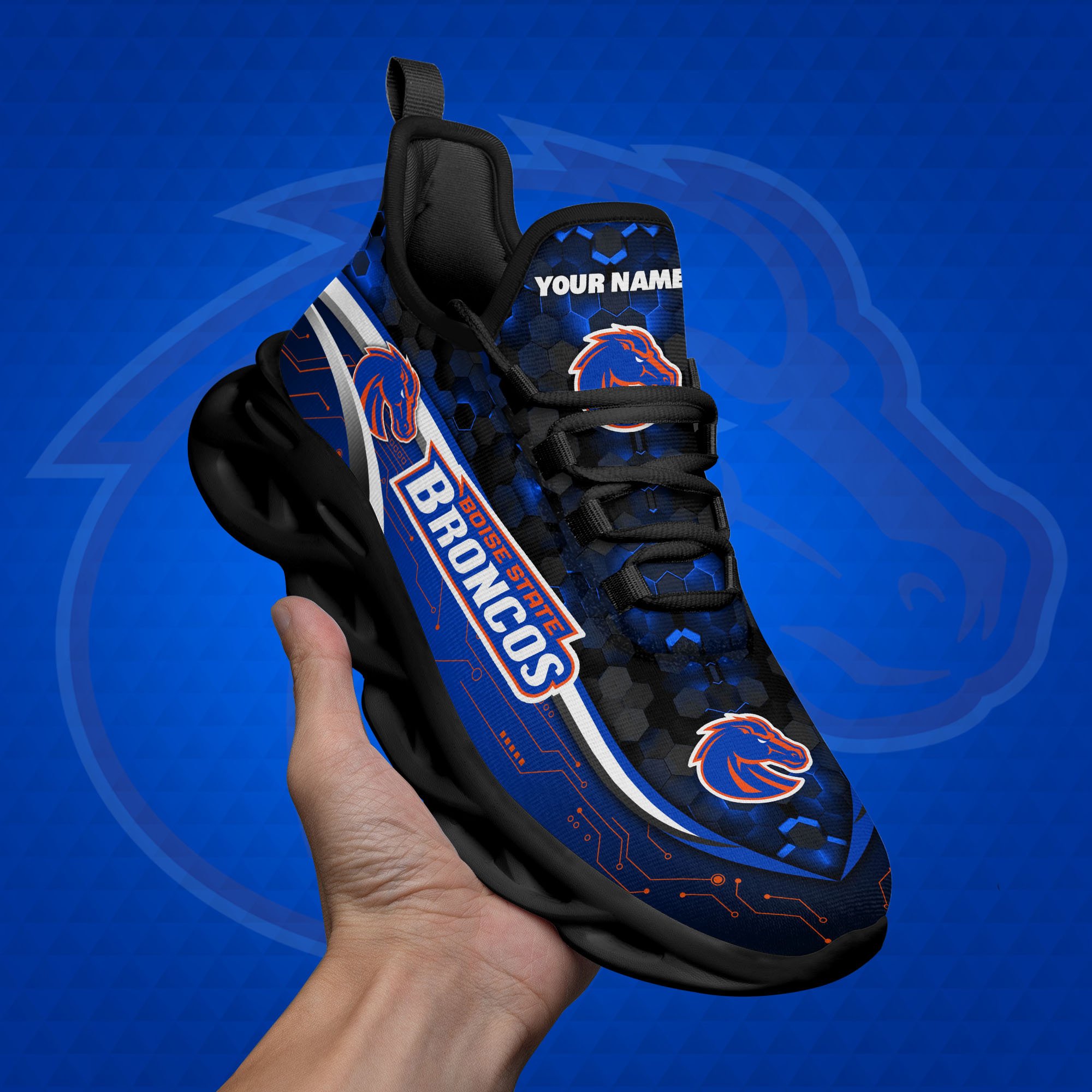 Boise State Broncos Black Clunky Sneakers Custom Name, Max Soul Shoes, Sport Gifts ETRG-0218937