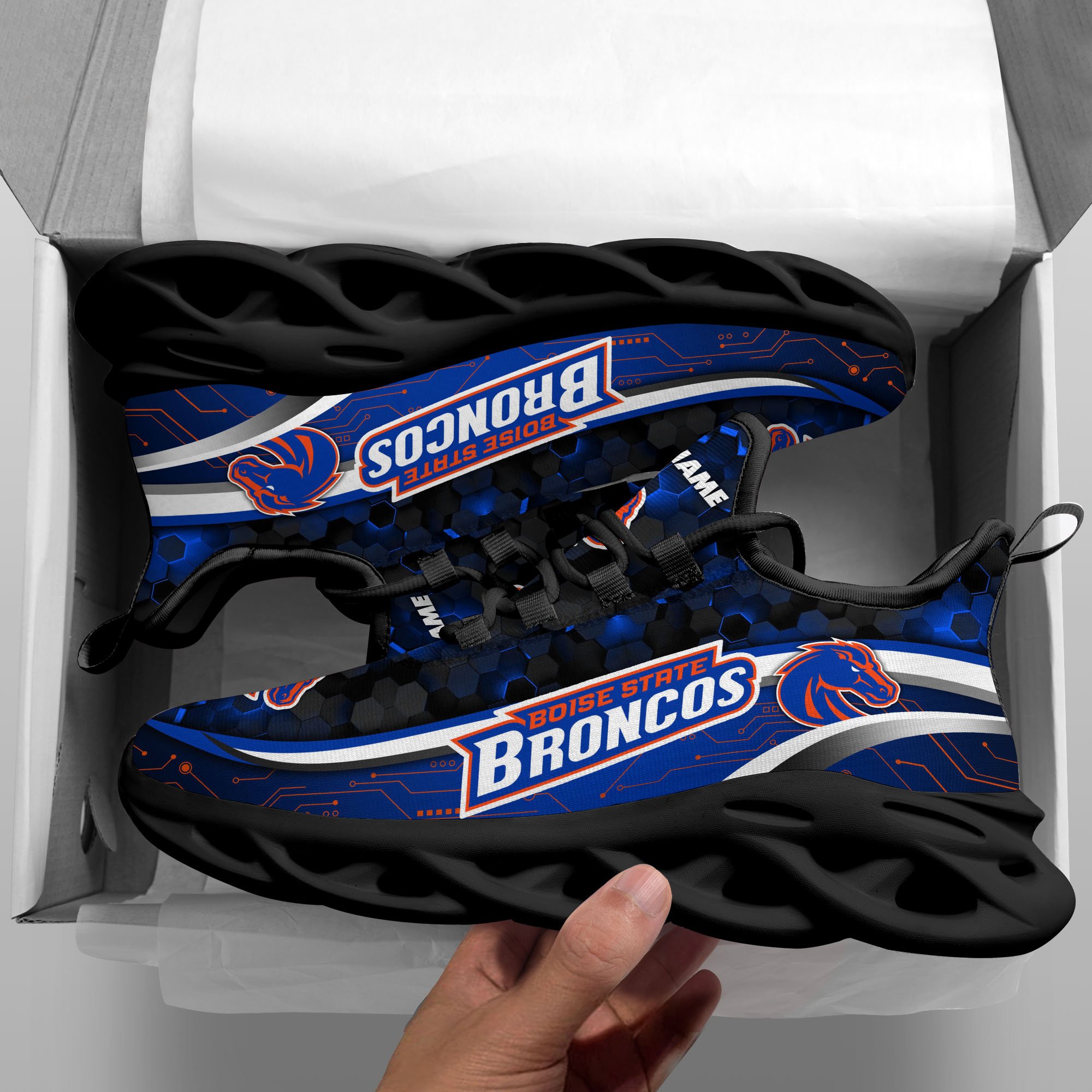 Alternative view of Boise State Broncos Black Clunky Sneakers Custom Name, Max Soul Shoes, Sport Gifts ETRG-0218937