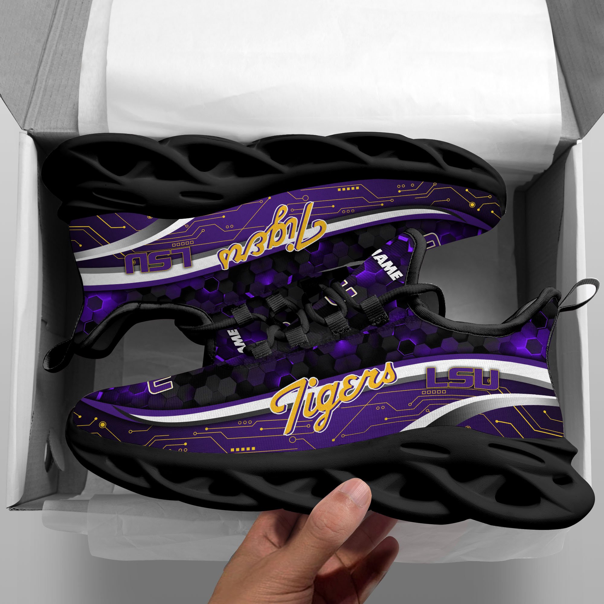 Alternative view of LSU TIGERS Black Clunky Sneakers Custom Name, Max Soul Shoes, Sport Gifts ETRG-0218937
