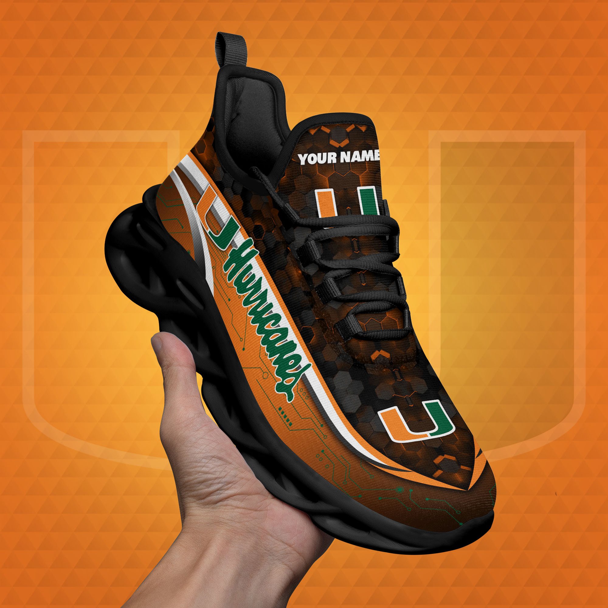 Miami Hurricanes Black Clunky Sneakers Custom Name, Max Soul Shoes, Sport Gifts ETRG-0218937