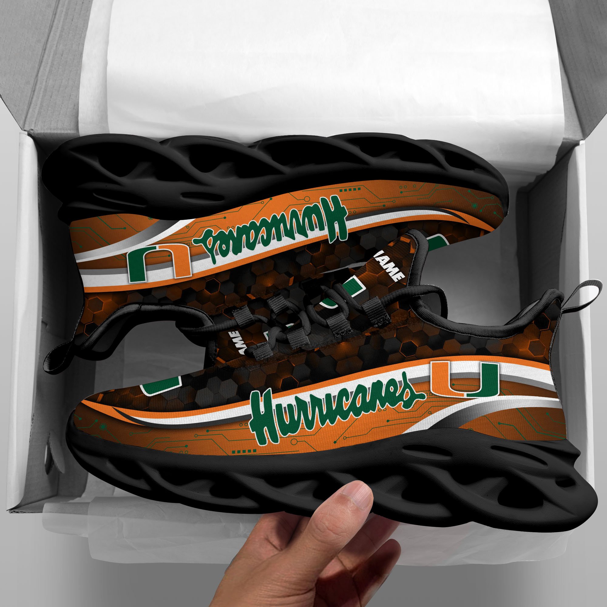Alternative view of Miami Hurricanes Black Clunky Sneakers Custom Name, Max Soul Shoes, Sport Gifts ETRG-0218937