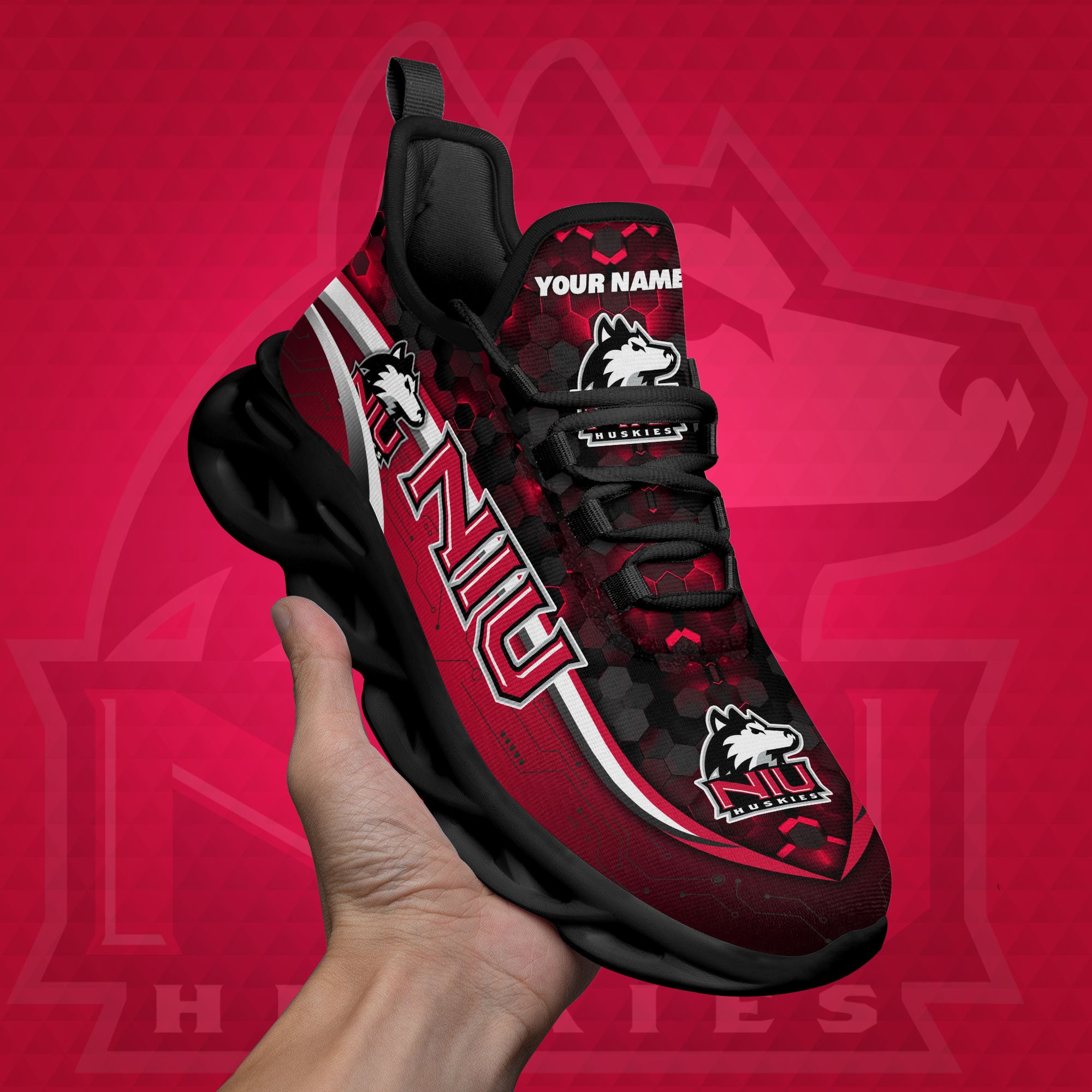 Northern Illinois Huskies Black Clunky Sneakers Custom Name, Max Soul Shoes, Sport Gifts ETRG-0218937