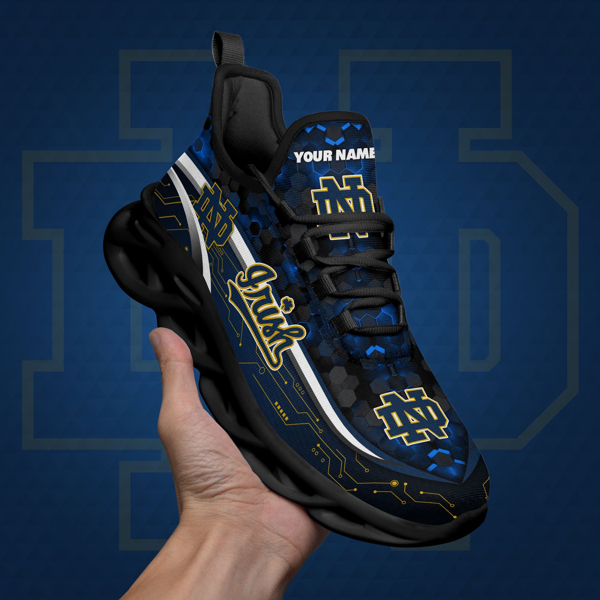 Notre Dame Fighting Irish Black Clunky Sneakers Custom Name, Max Soul Shoes, Sport Gifts ETRG-0218937