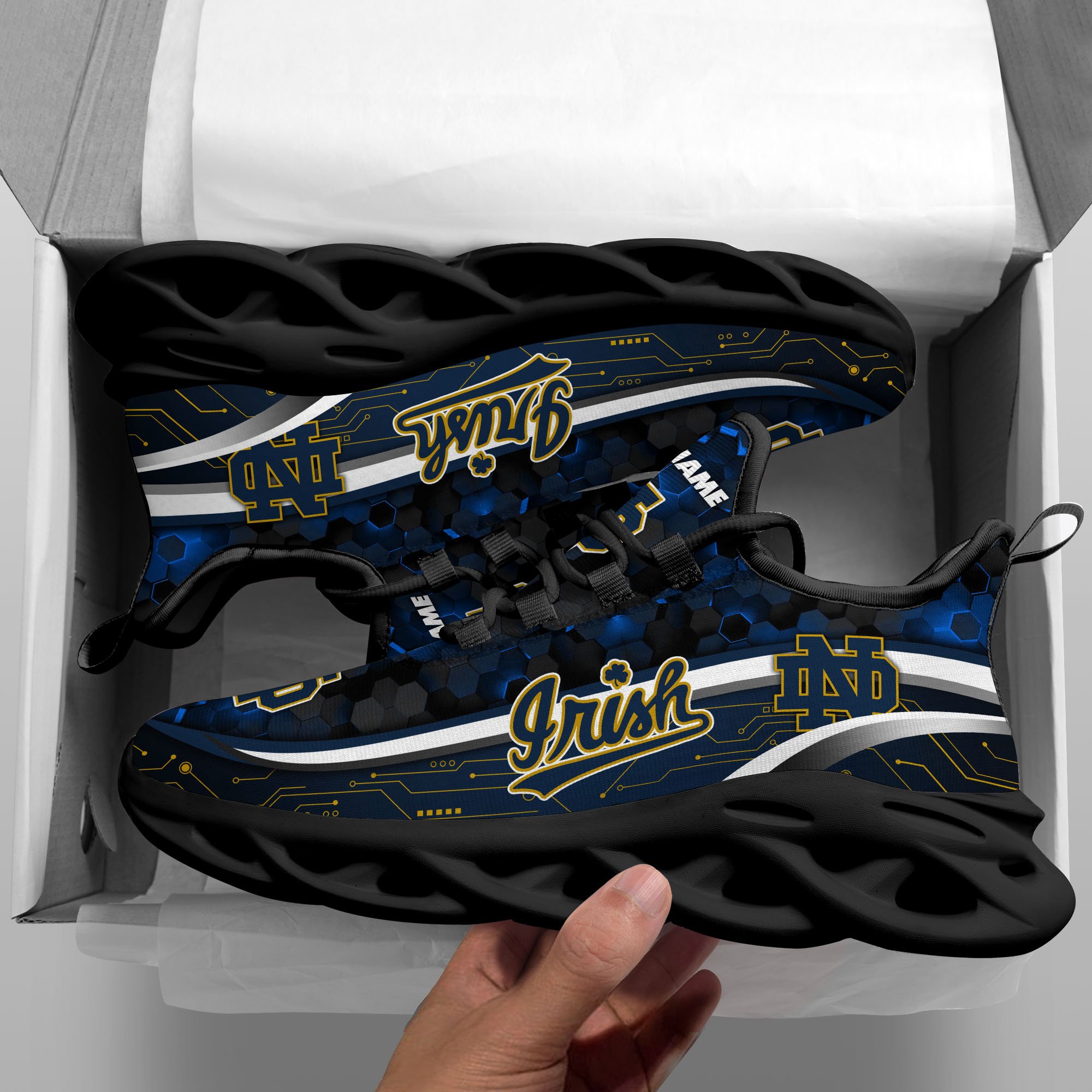 Alternative view of Notre Dame Fighting Irish Black Clunky Sneakers Custom Name, Max Soul Shoes, Sport Gifts ETRG-0218937