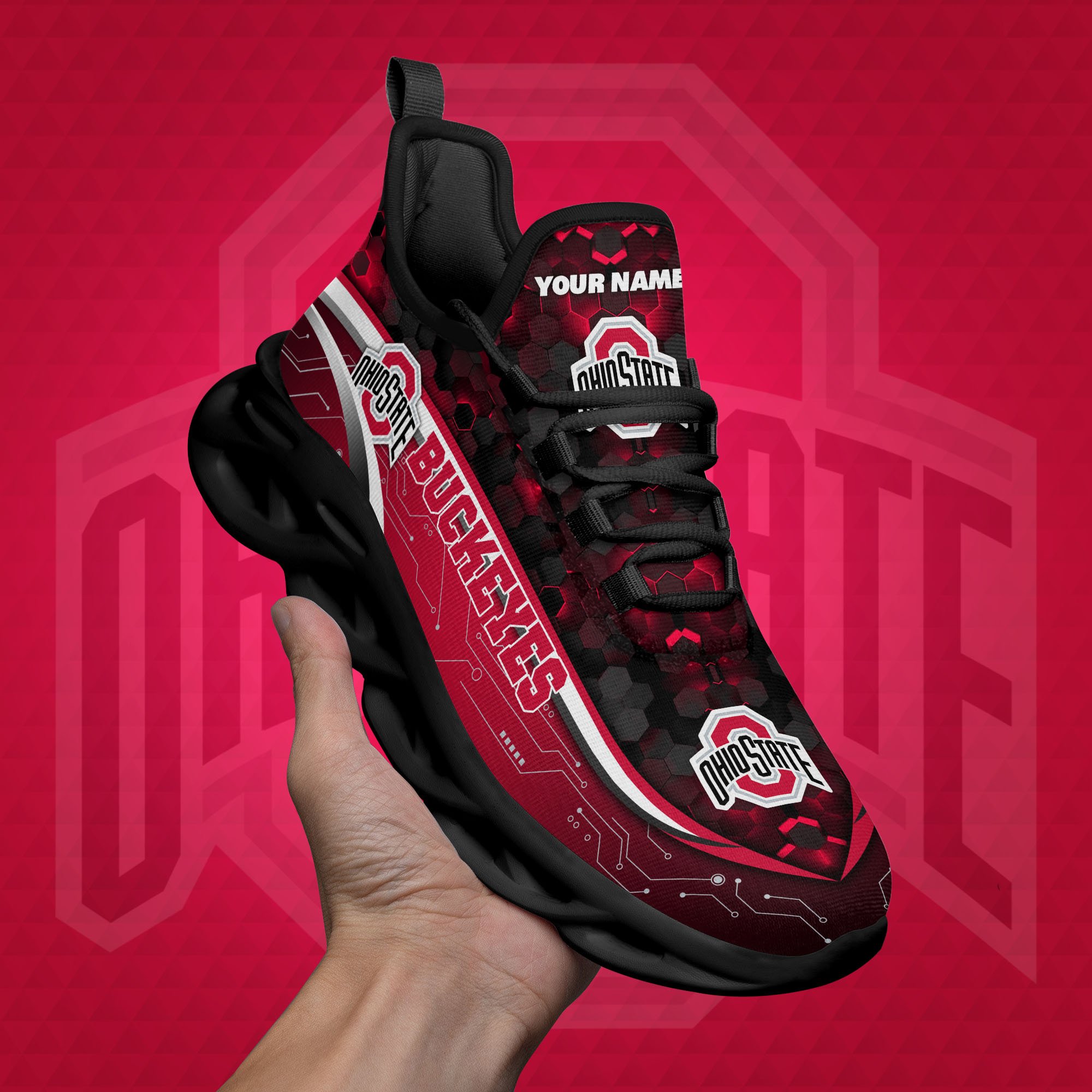 Ohio State Buckeyes Black Clunky Sneakers Custom Name, Max Soul Shoes, Sport Gifts ETRG-0218937