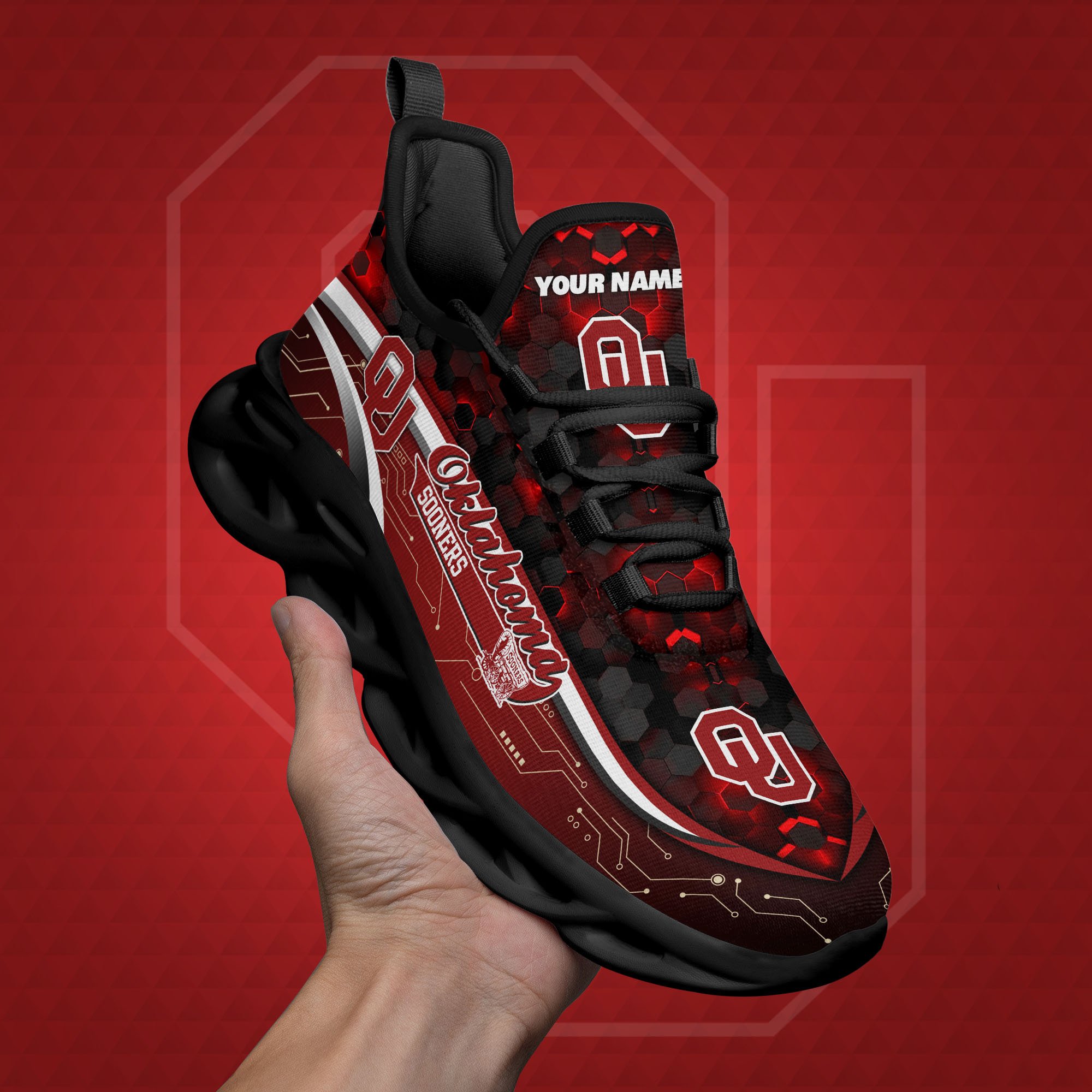 Oklahoma Sooners Black Clunky Sneakers Custom Name, Max Soul Shoes, Sport Gifts ETRG-0218937