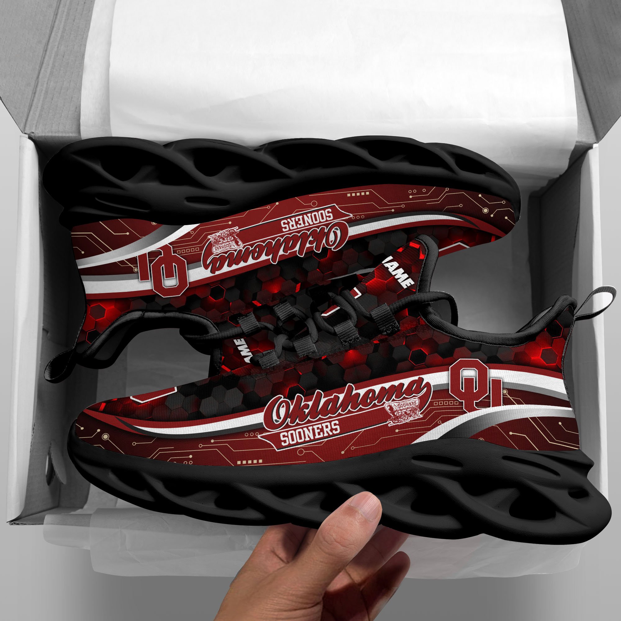 Alternative view of Oklahoma Sooners Black Clunky Sneakers Custom Name, Max Soul Shoes, Sport Gifts ETRG-0218937