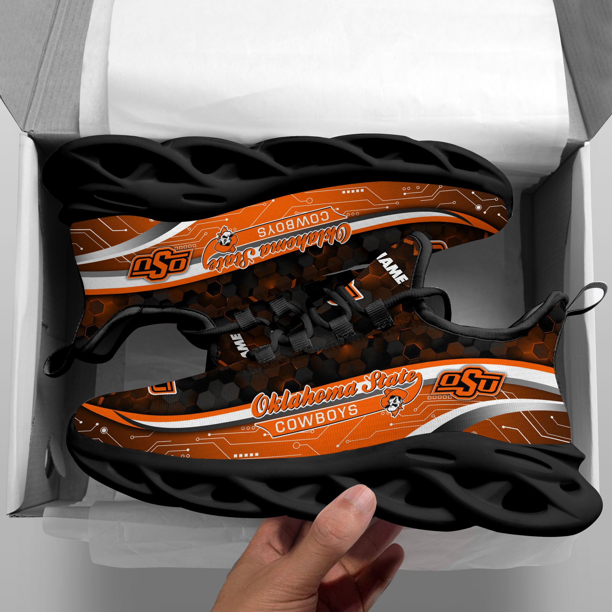 Alternative view of Oklahoma State Cowboys Black Clunky Sneakers Custom Name, Max Soul Shoes, Sport Gifts ETRG-0218937