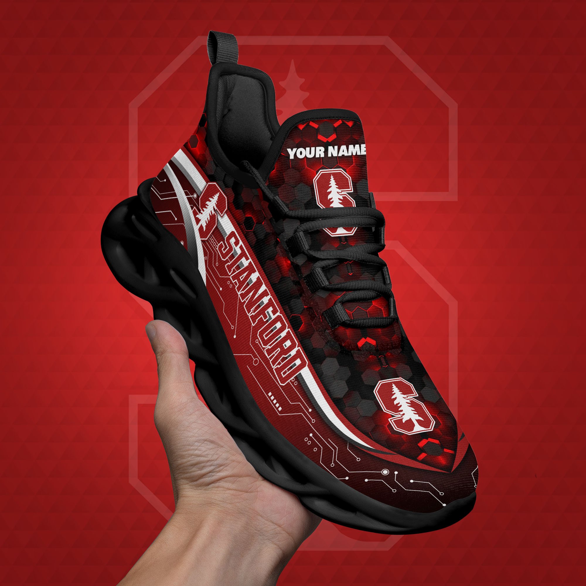 Stanford Cardinal Black Clunky Sneakers Custom Name, Max Soul Shoes, Sport Gifts ETRG-0218937