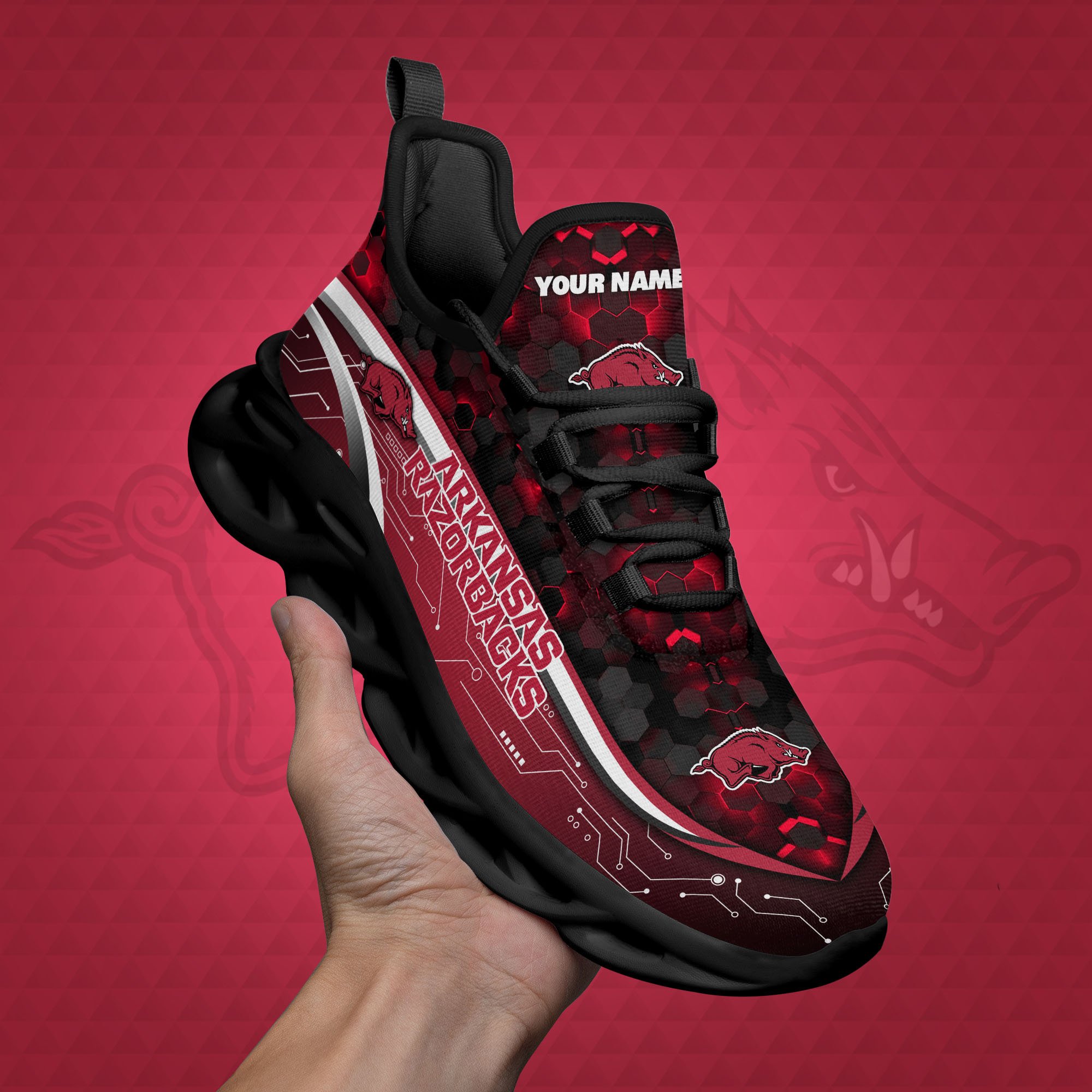 Arkansas Razorbacks Black Clunky Sneakers Custom Name, Max Soul Shoes, Sport Gifts ETRG-0218937