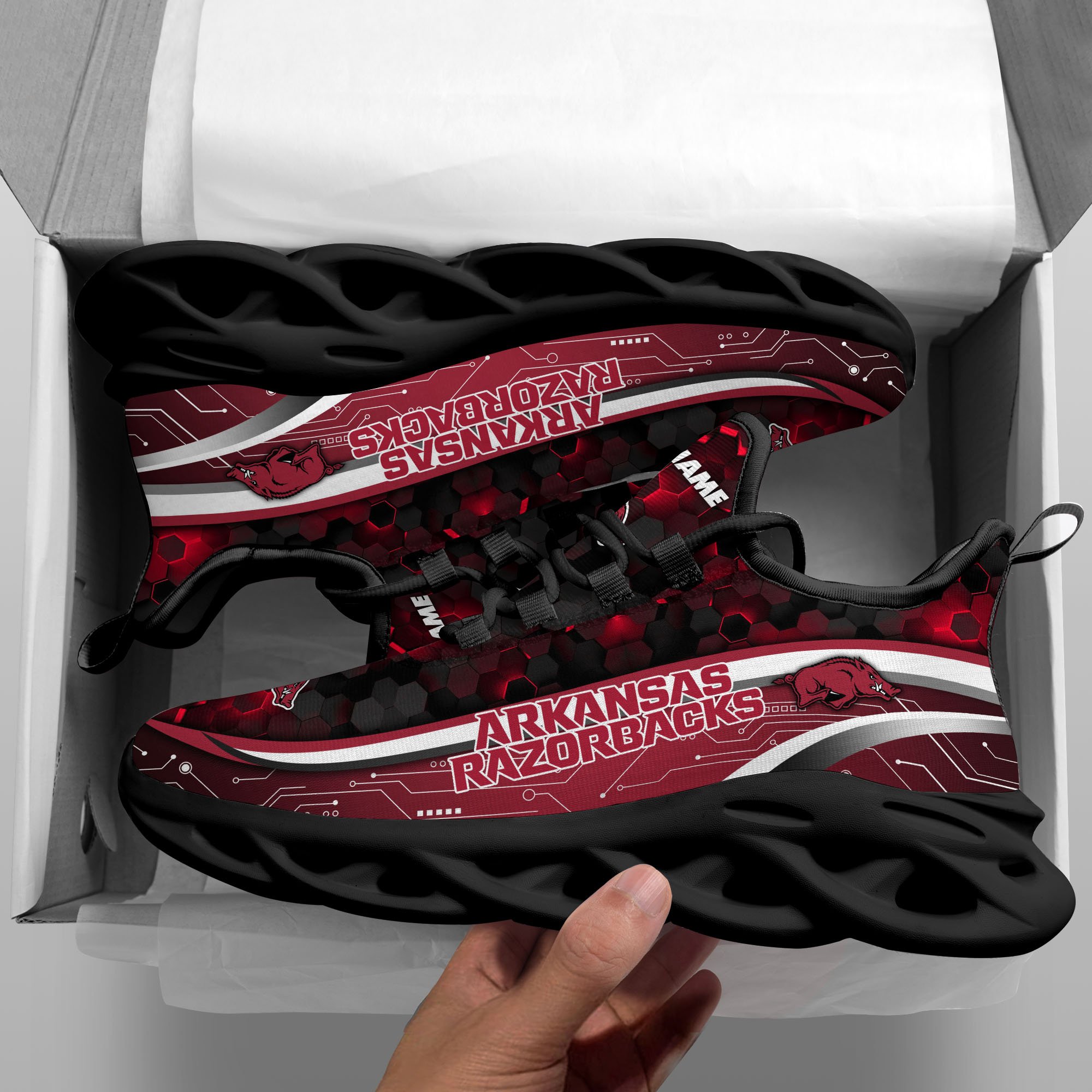 Alternative view of Arkansas Razorbacks Black Clunky Sneakers Custom Name, Max Soul Shoes, Sport Gifts ETRG-0218937