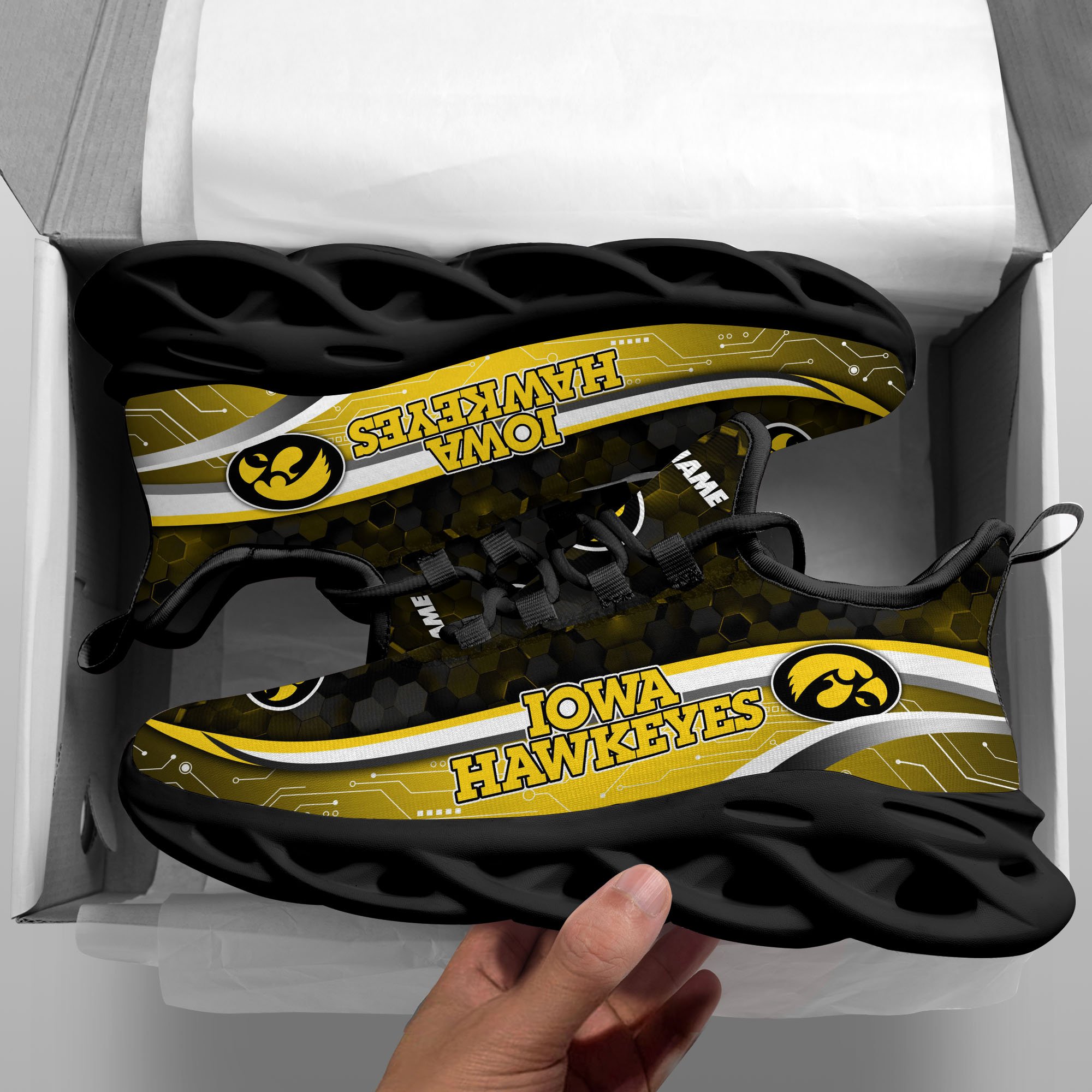 Alternative view of Iowa Hawkeyes Black Clunky Sneakers Custom Name, Max Soul Shoes, Sport Gifts ETRG-0218937