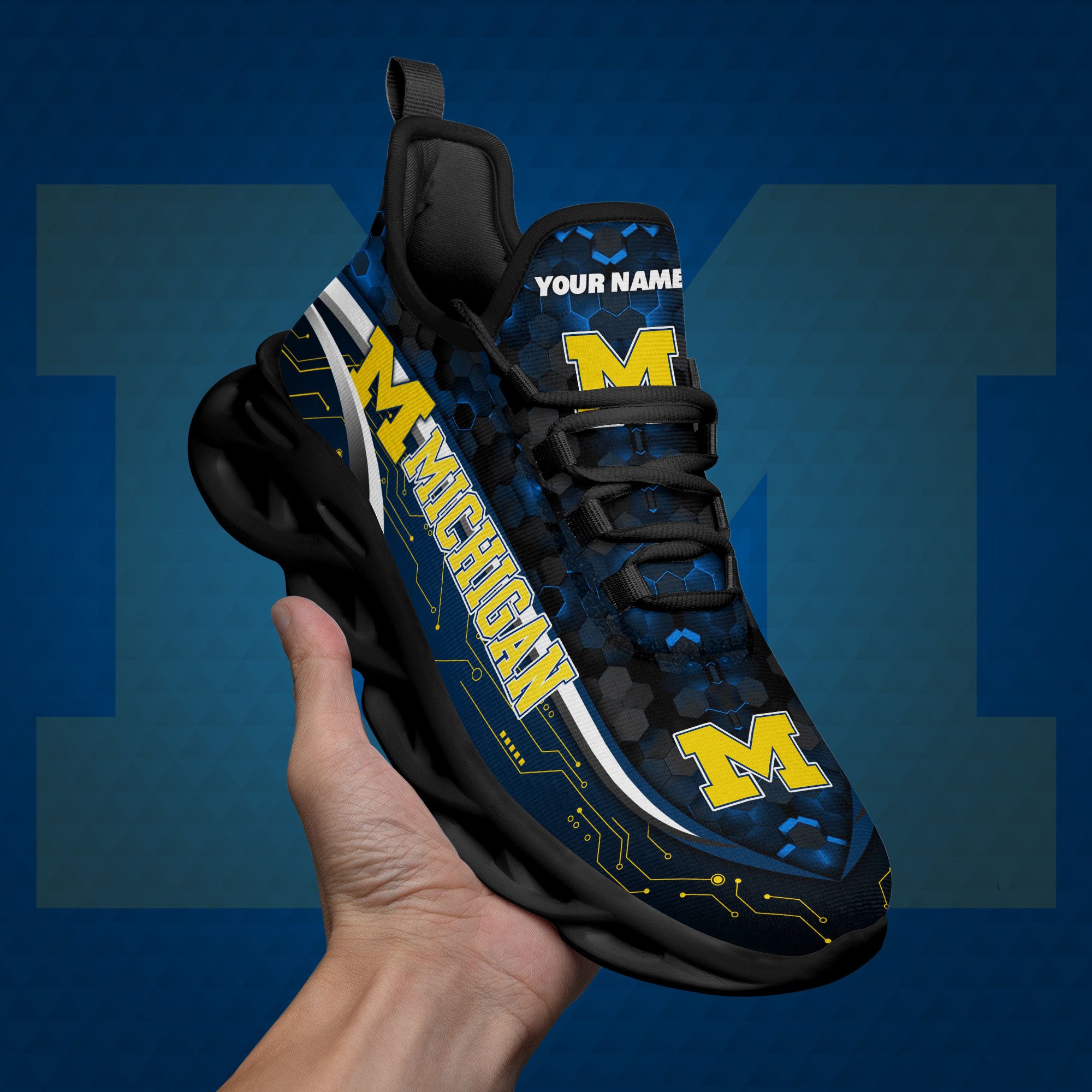 Michigan Wolverines Black Clunky Sneakers Custom Name, Max Soul Shoes, Sport Gifts ETRG-0218937