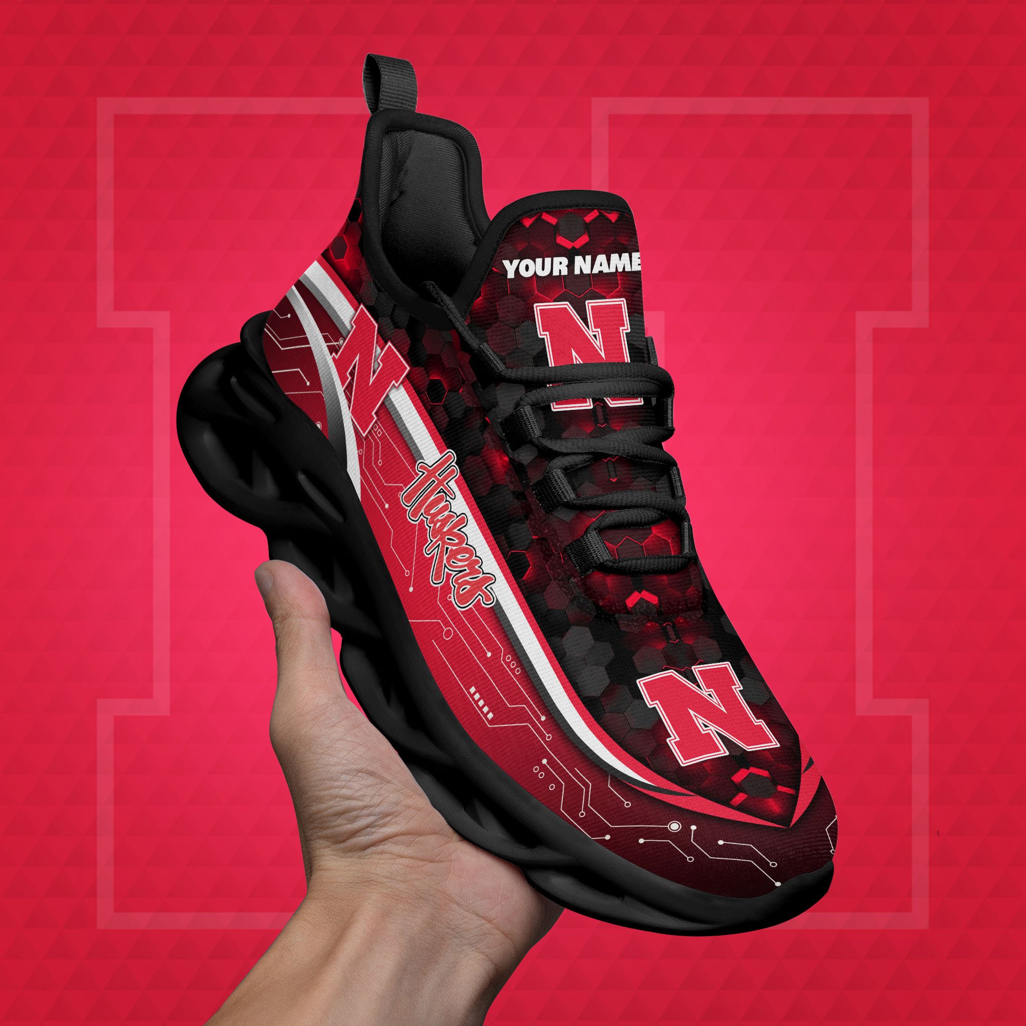 Nebraska Cornhuskers Black Clunky Sneakers Custom Name, Max Soul Shoes, Sport Gifts ETRG-0218937