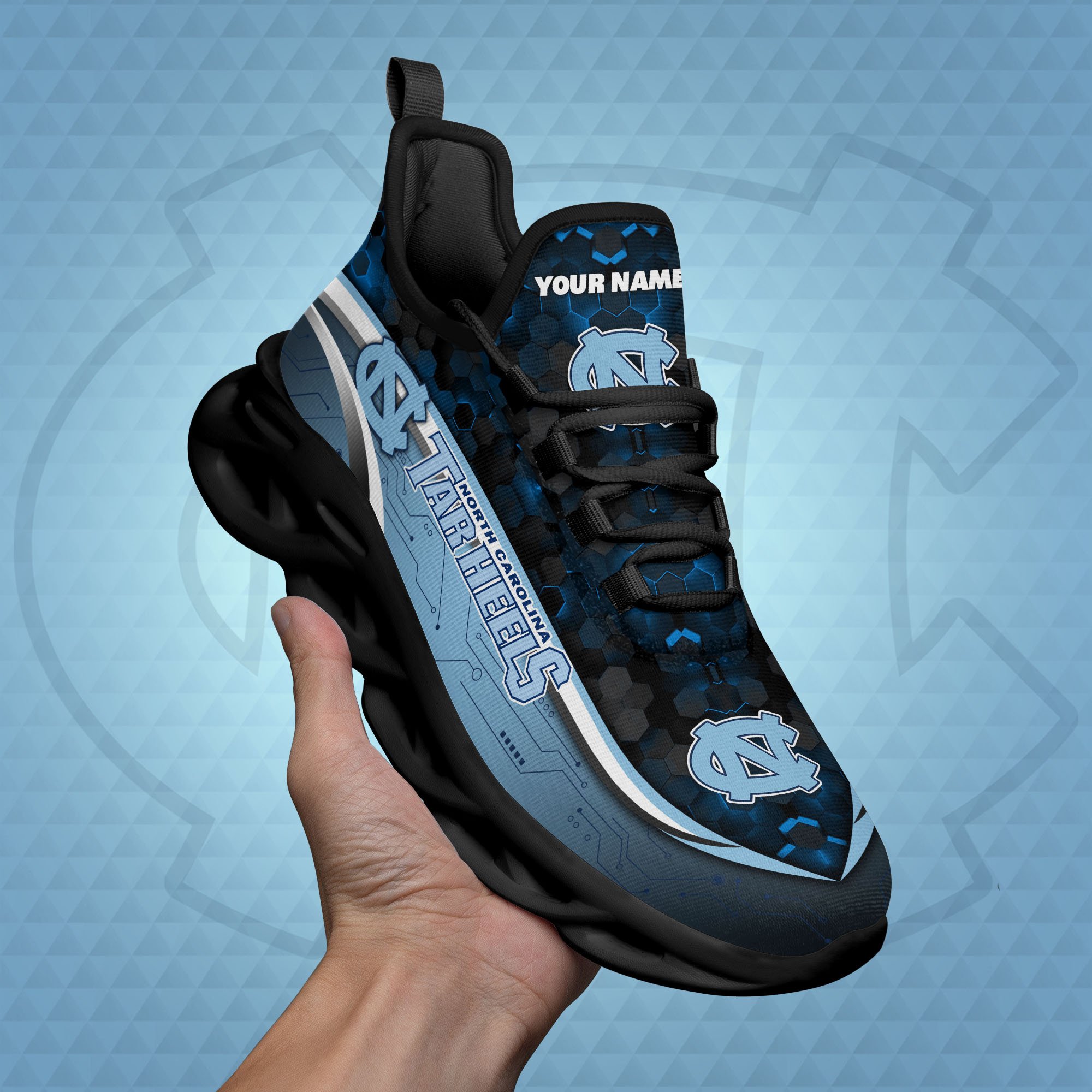 North Carolina Tar Heels Black Clunky Sneakers Custom Name, Max Soul Shoes, Sport Gifts ETRG-0218937