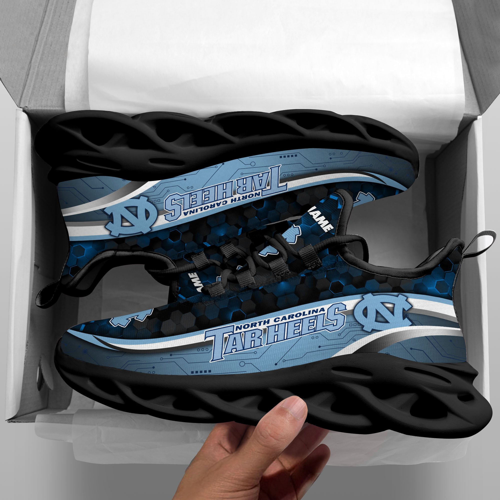Alternative view of North Carolina Tar Heels Black Clunky Sneakers Custom Name, Max Soul Shoes, Sport Gifts ETRG-0218937