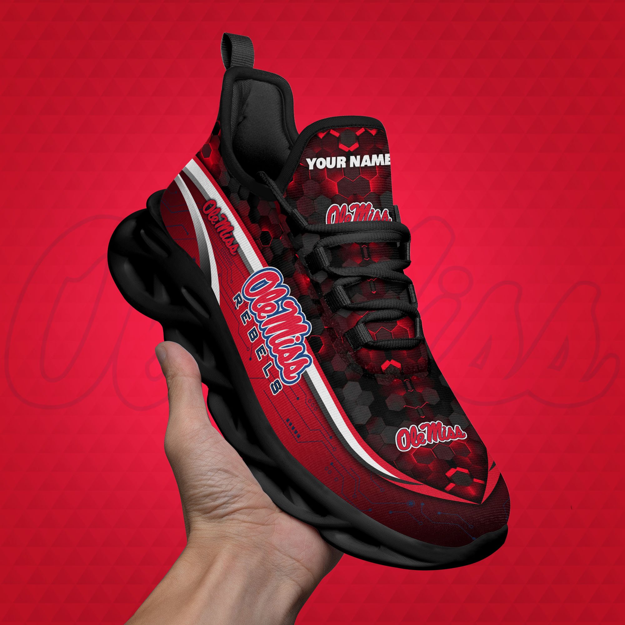 Ole Miss Rebels Black Clunky Sneakers Custom Name, Max Soul Shoes, Sport Gifts ETRG-0218937