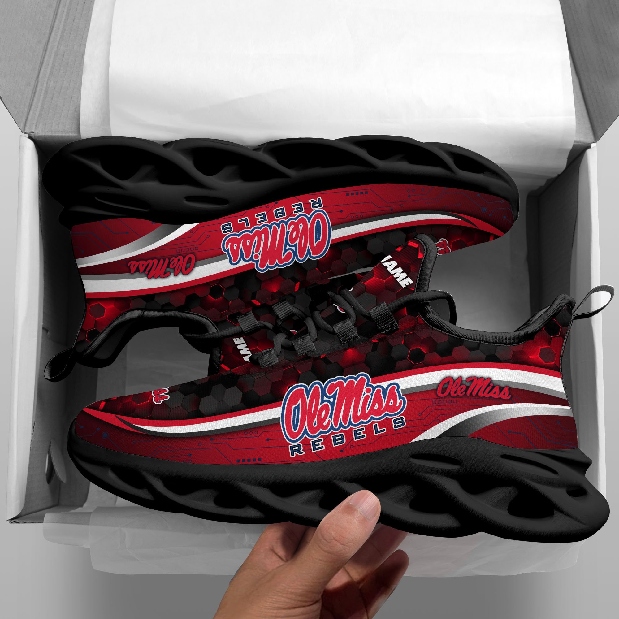Alternative view of Ole Miss Rebels Black Clunky Sneakers Custom Name, Max Soul Shoes, Sport Gifts ETRG-0218937