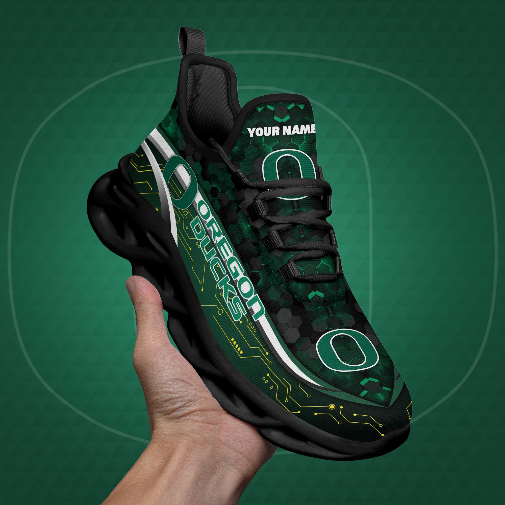 Oregon Ducks Black Clunky Sneakers Custom Name, Max Soul Shoes, Sport Gifts ETRG-0218937