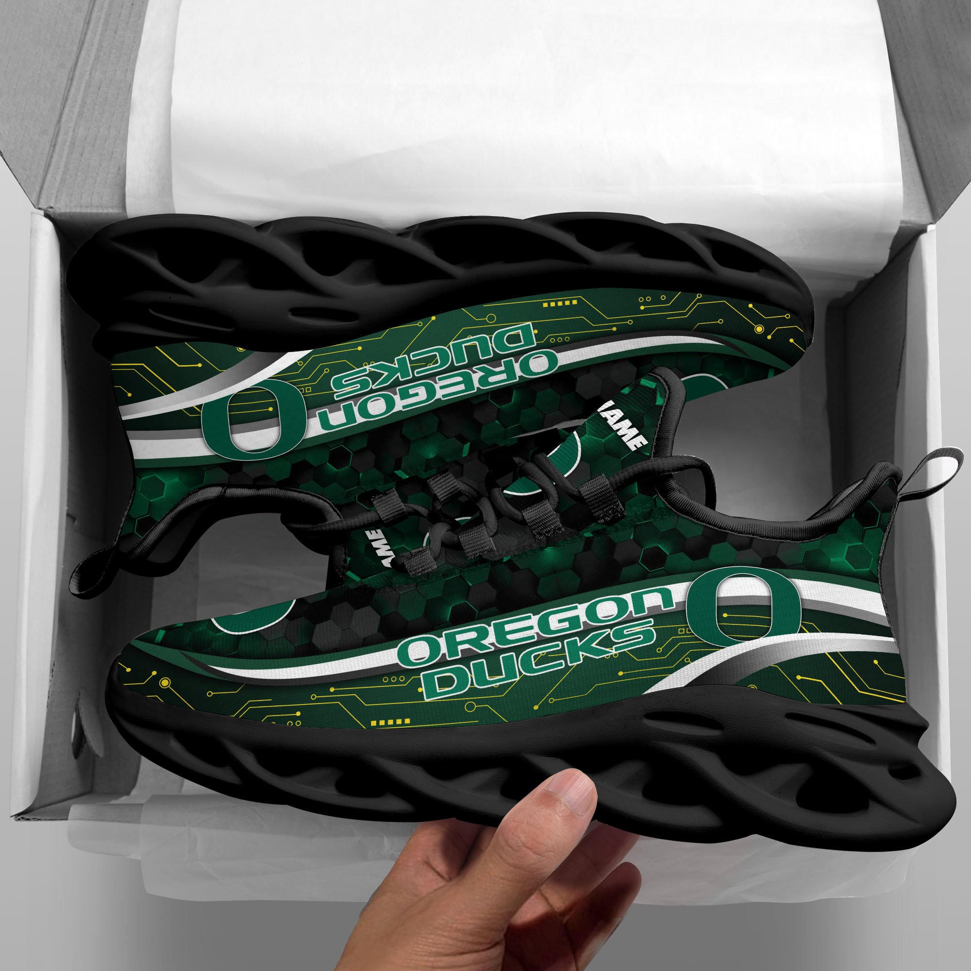 Alternative view of Oregon Ducks Black Clunky Sneakers Custom Name, Max Soul Shoes, Sport Gifts ETRG-0218937