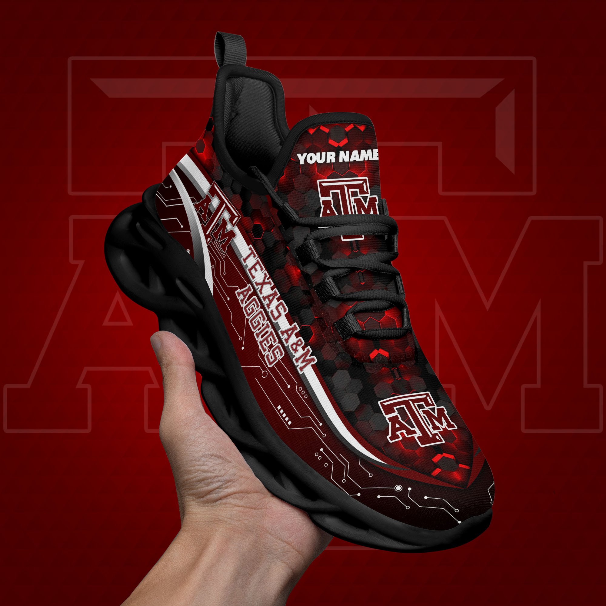 Texas A&M Aggies Black Clunky Sneakers Custom Name, Max Soul Shoes, Sport Gifts ETRG-0218937