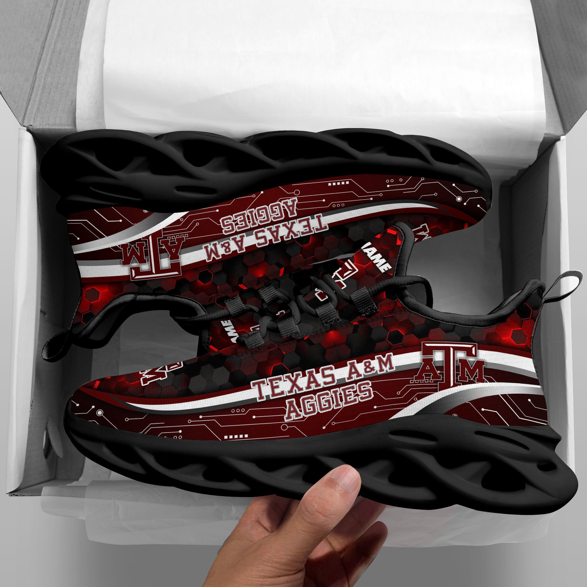 Alternative view of Texas A&M Aggies Black Clunky Sneakers Custom Name, Max Soul Shoes, Sport Gifts ETRG-0218937