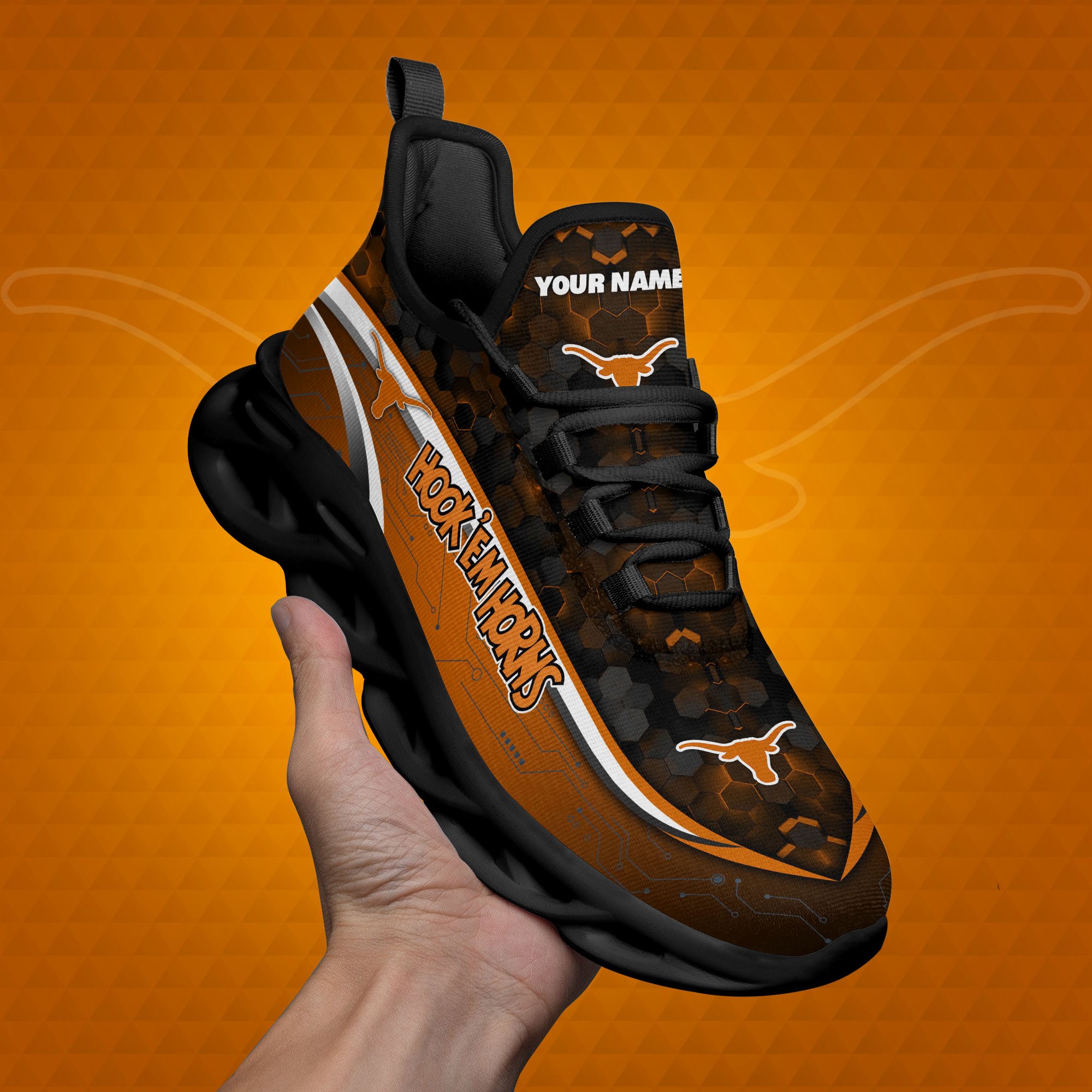 Texas Longhorns Black Clunky Sneakers Custom Name, Max Soul Shoes, Sport Gifts ETRG-0218937