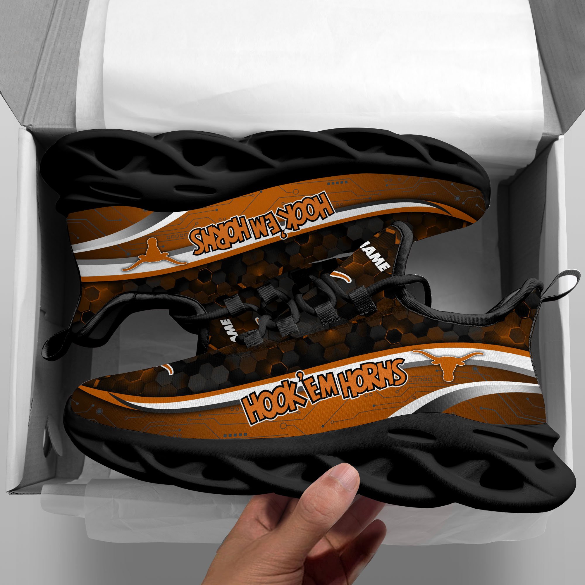 Alternative view of Texas Longhorns Black Clunky Sneakers Custom Name, Max Soul Shoes, Sport Gifts ETRG-0218937